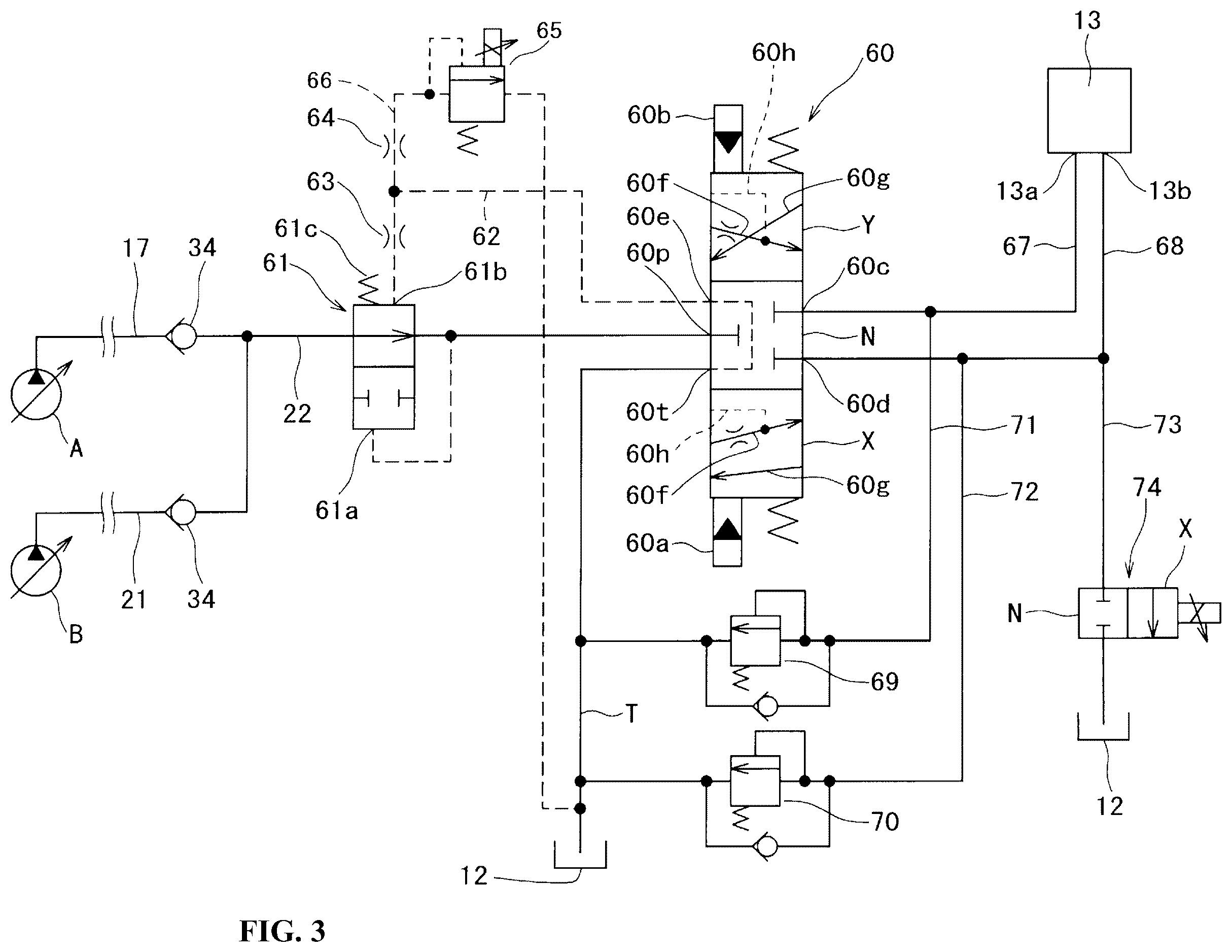 Patent US12366054 Figure 3 – Hydraulic control system in working machine