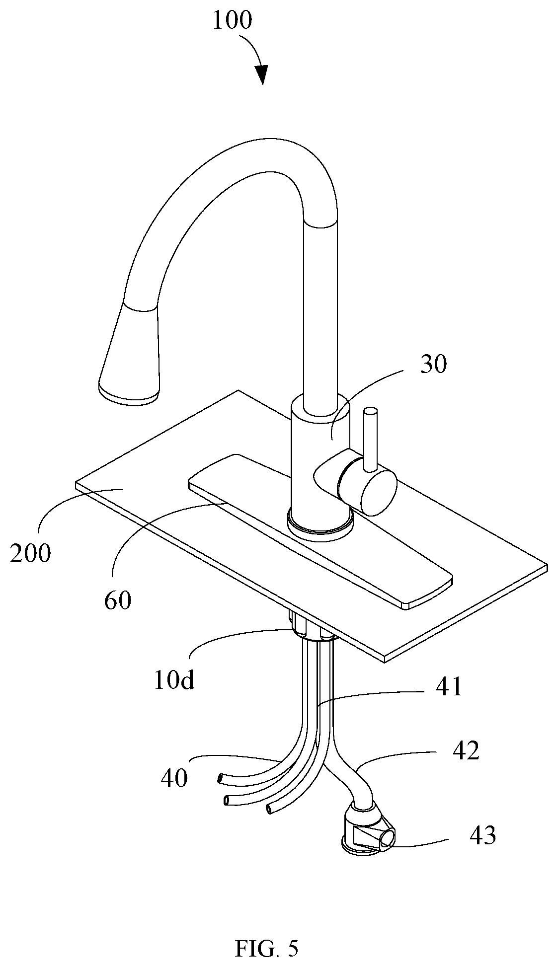 Patent US12366058 Figure 5 – Fixing assembly and faucet