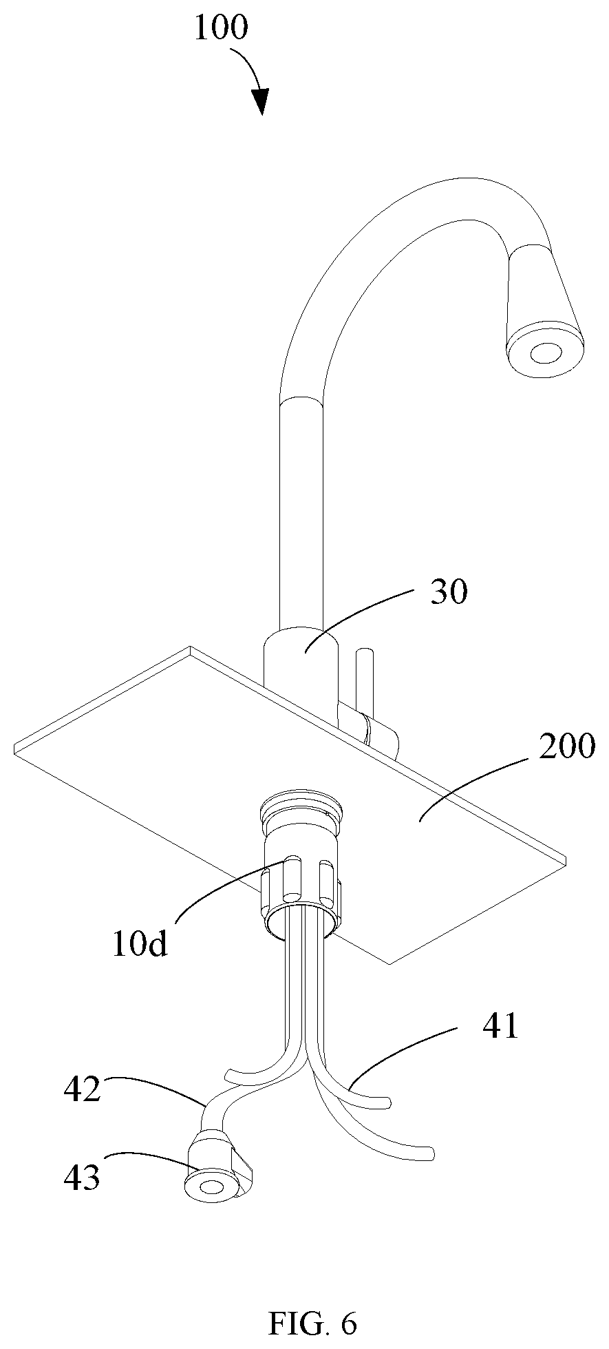 Patent US12366058 Figure 6 – Fixing assembly and faucet
