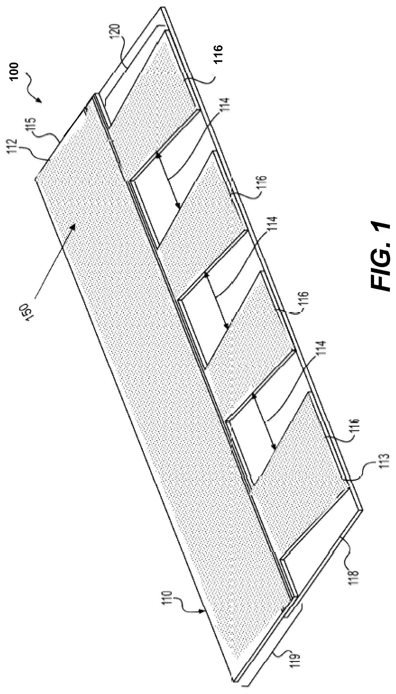 Patent US12366069 Figure 1 – Roofing materials with synthetic roofing granules and methods of making thereof