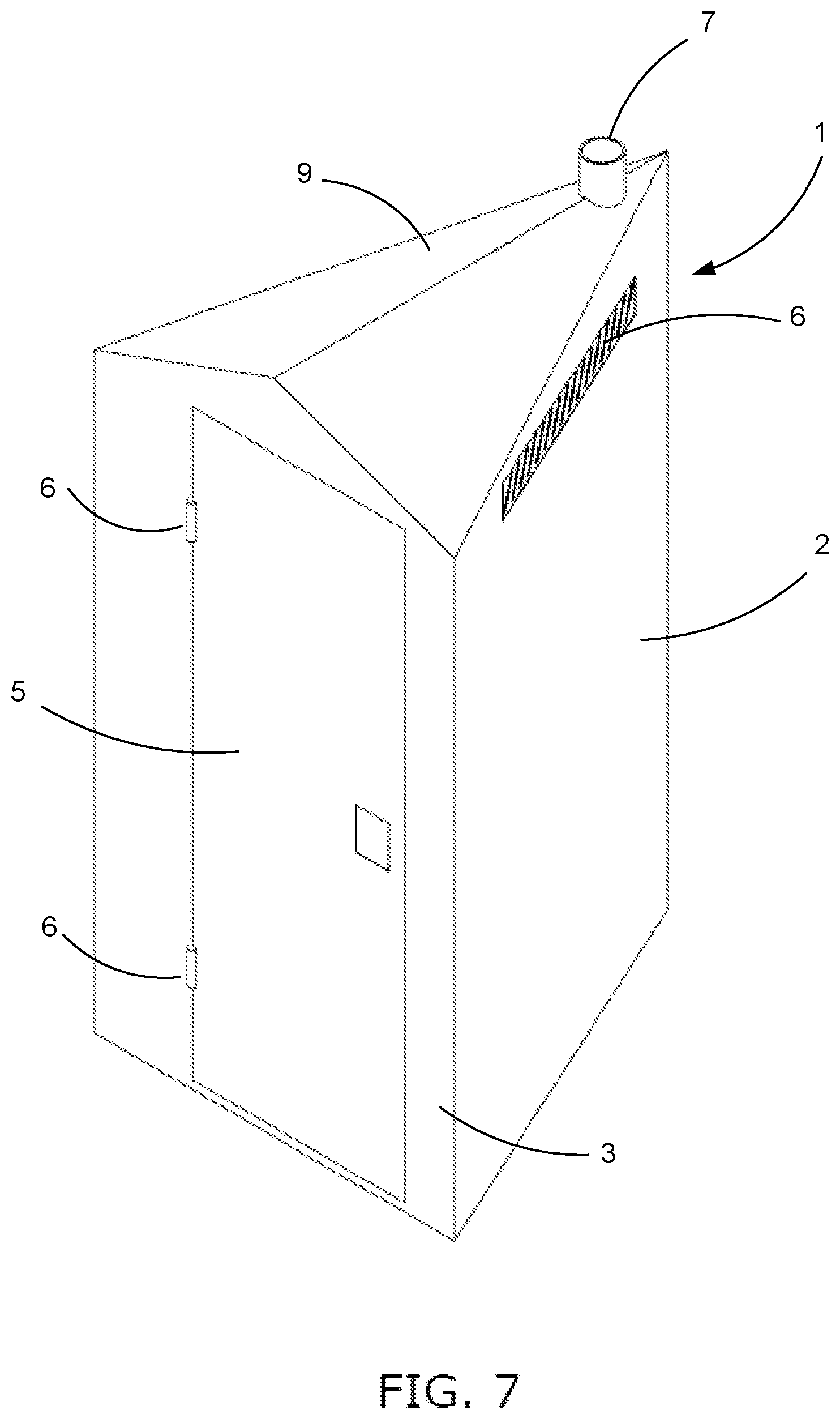 Patent US12366079 Figure 4 – Triangular shaped portable toilet