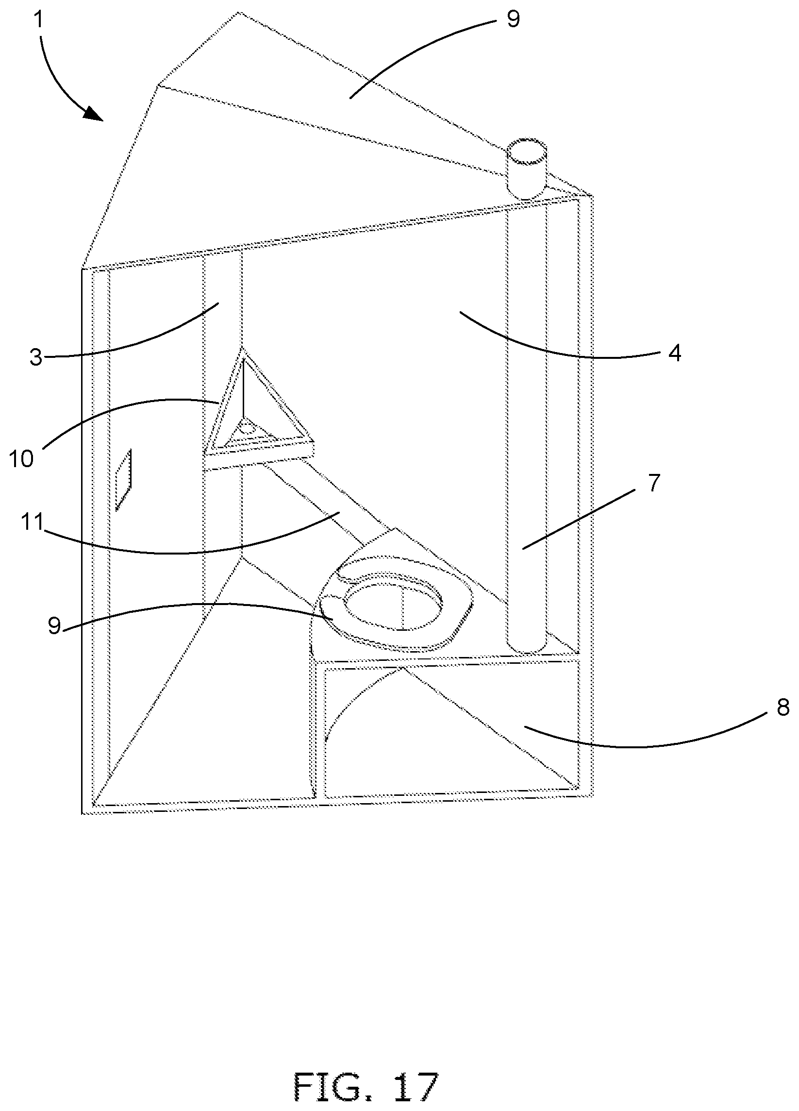 Patent US12366079 Figure 13 – Triangular shaped portable toilet