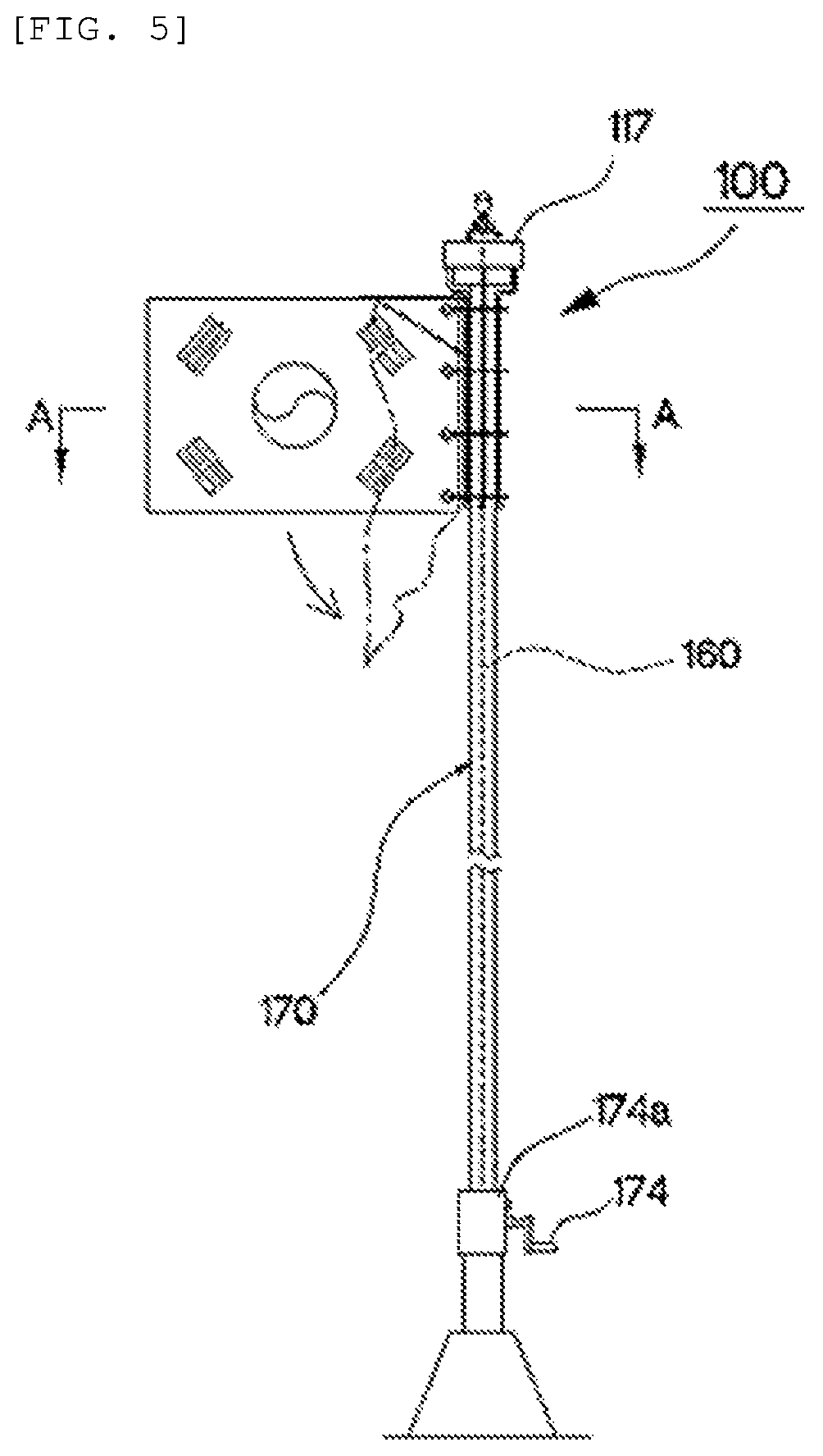 Patent US12366084 Figure 5 – Rotation type national flag hoisting pole to minimize rainwater adhesion area of national flag