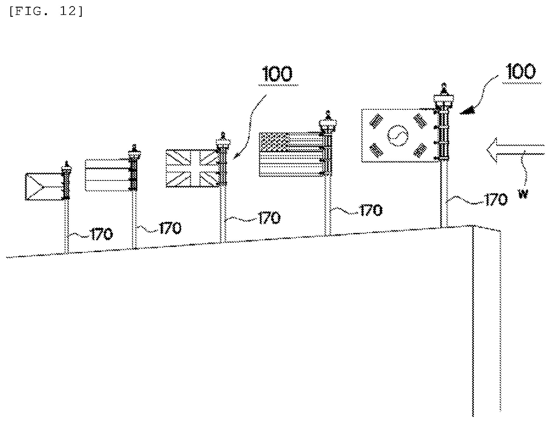 Patent US12366084 Figure 12 – Rotation type national flag hoisting pole to minimize rainwater adhesion area of national flag