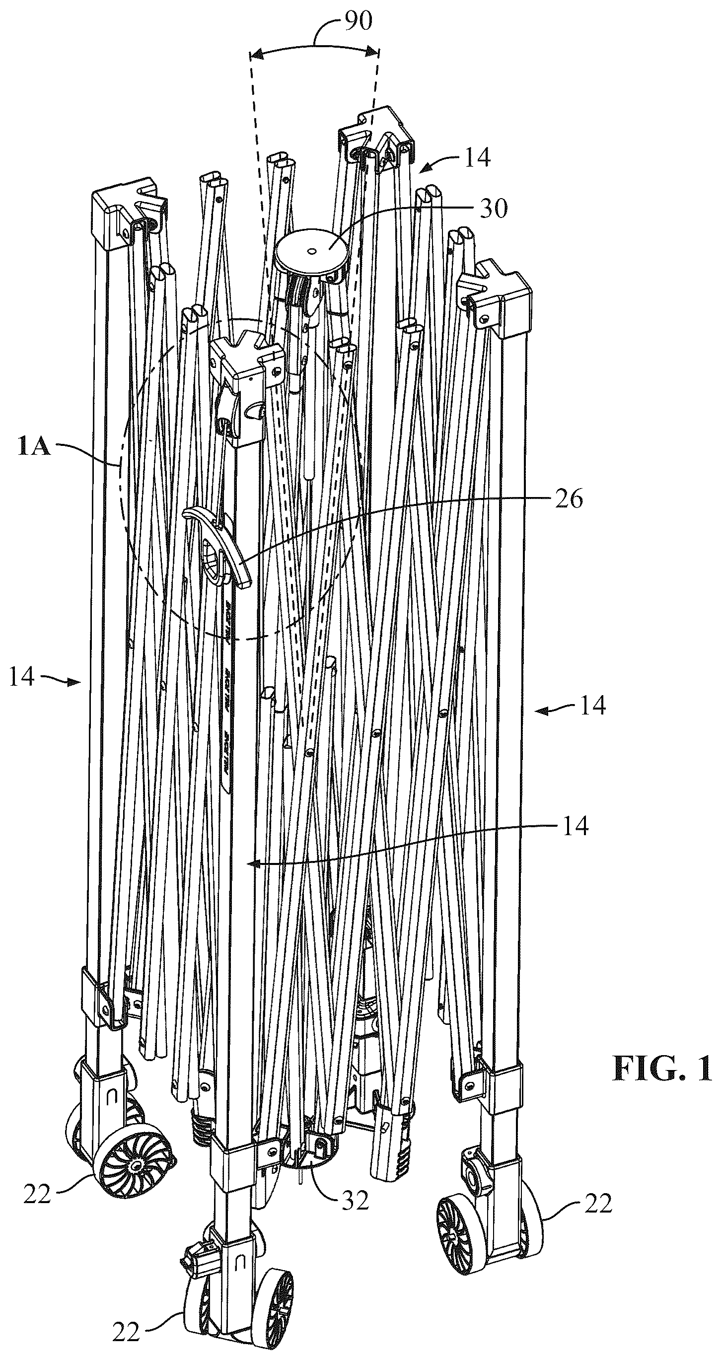 Patent US12366086 Figure 1 – Foldable canopy