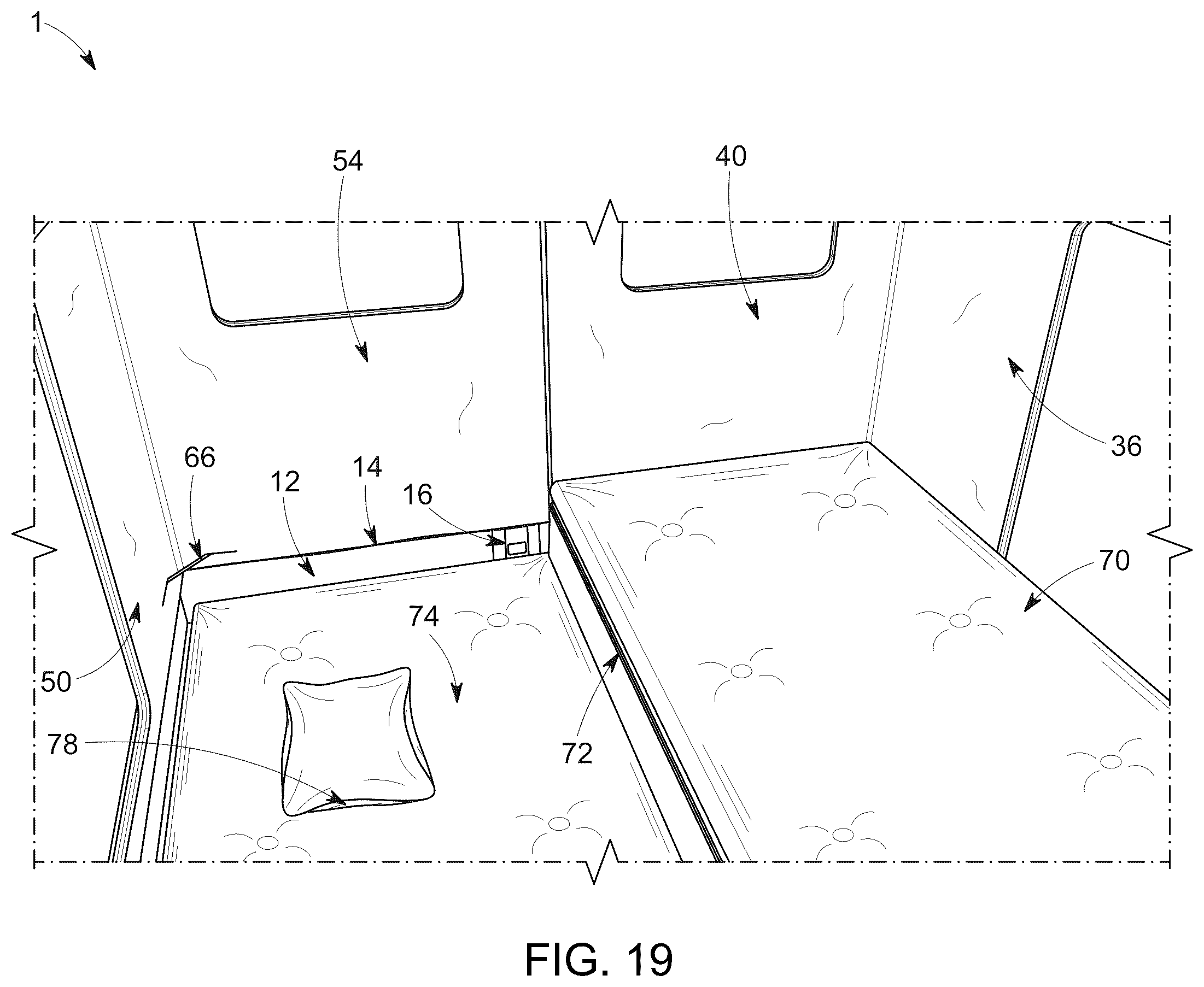 Patent US12366087 Figure 19 – Hybrid collapsible shelter