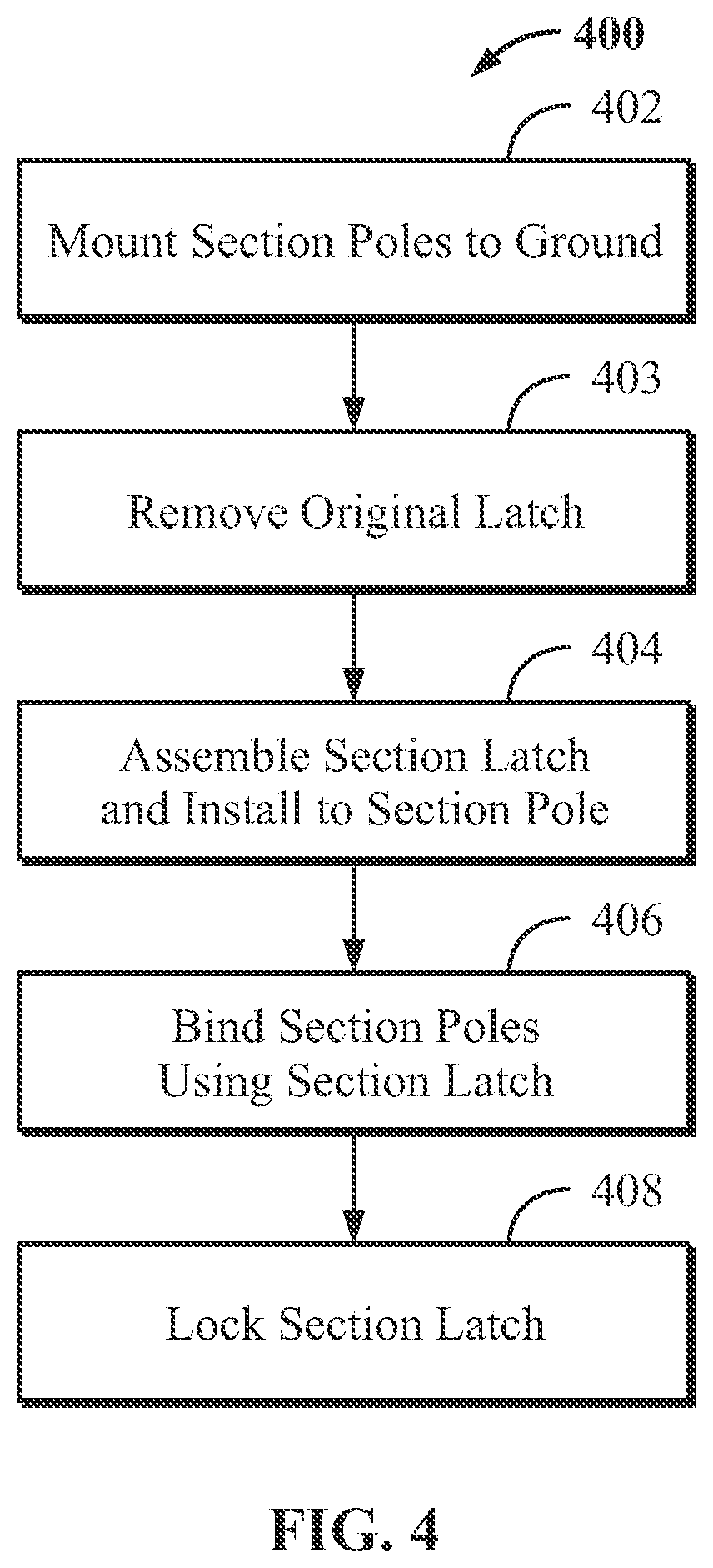 Patent US12366088 Figure 5 – Method of latching fence sections of a removable mesh pool fence