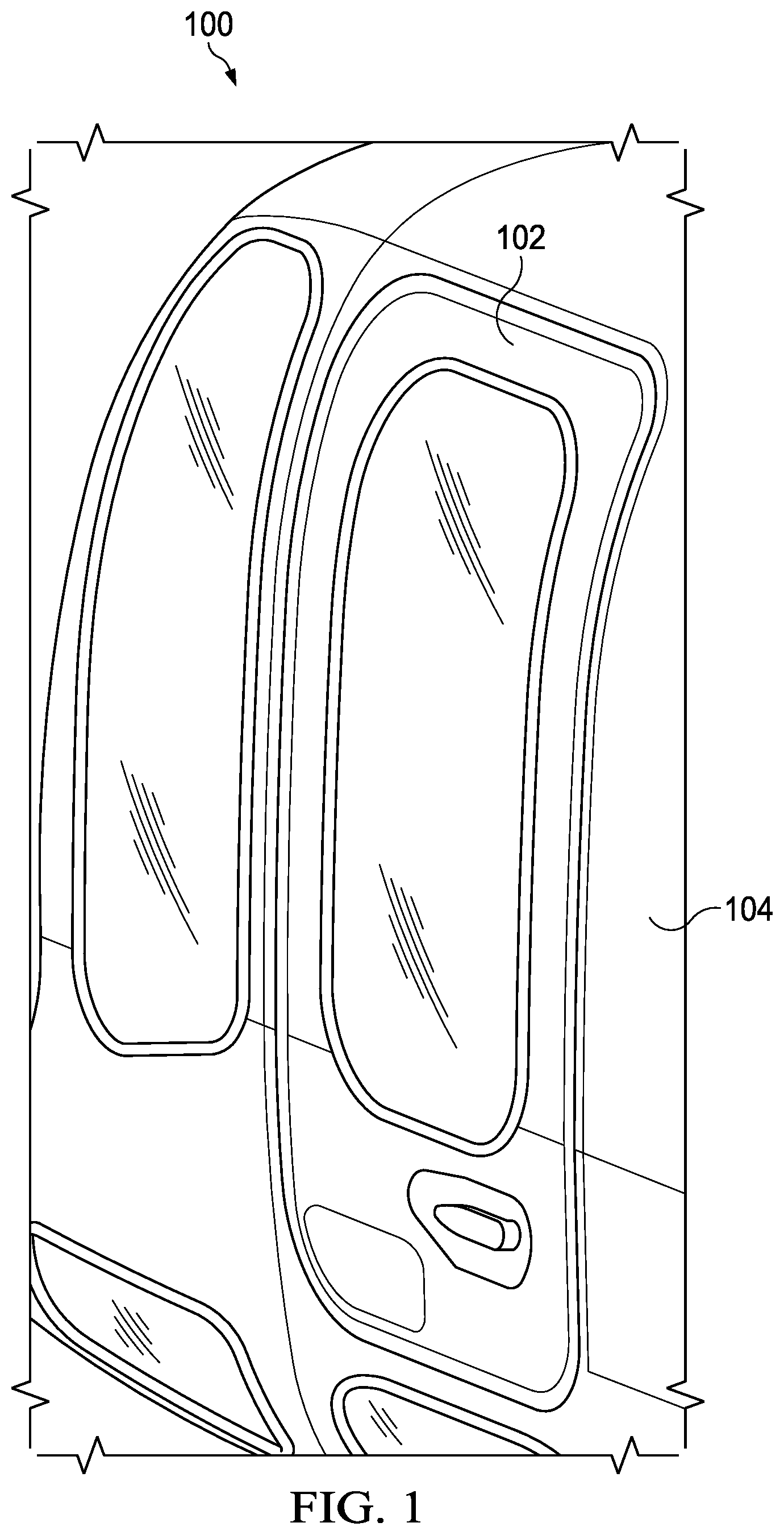 Patent US12366097 Figure 1 – Stowable vehicle door securing system and apparatus