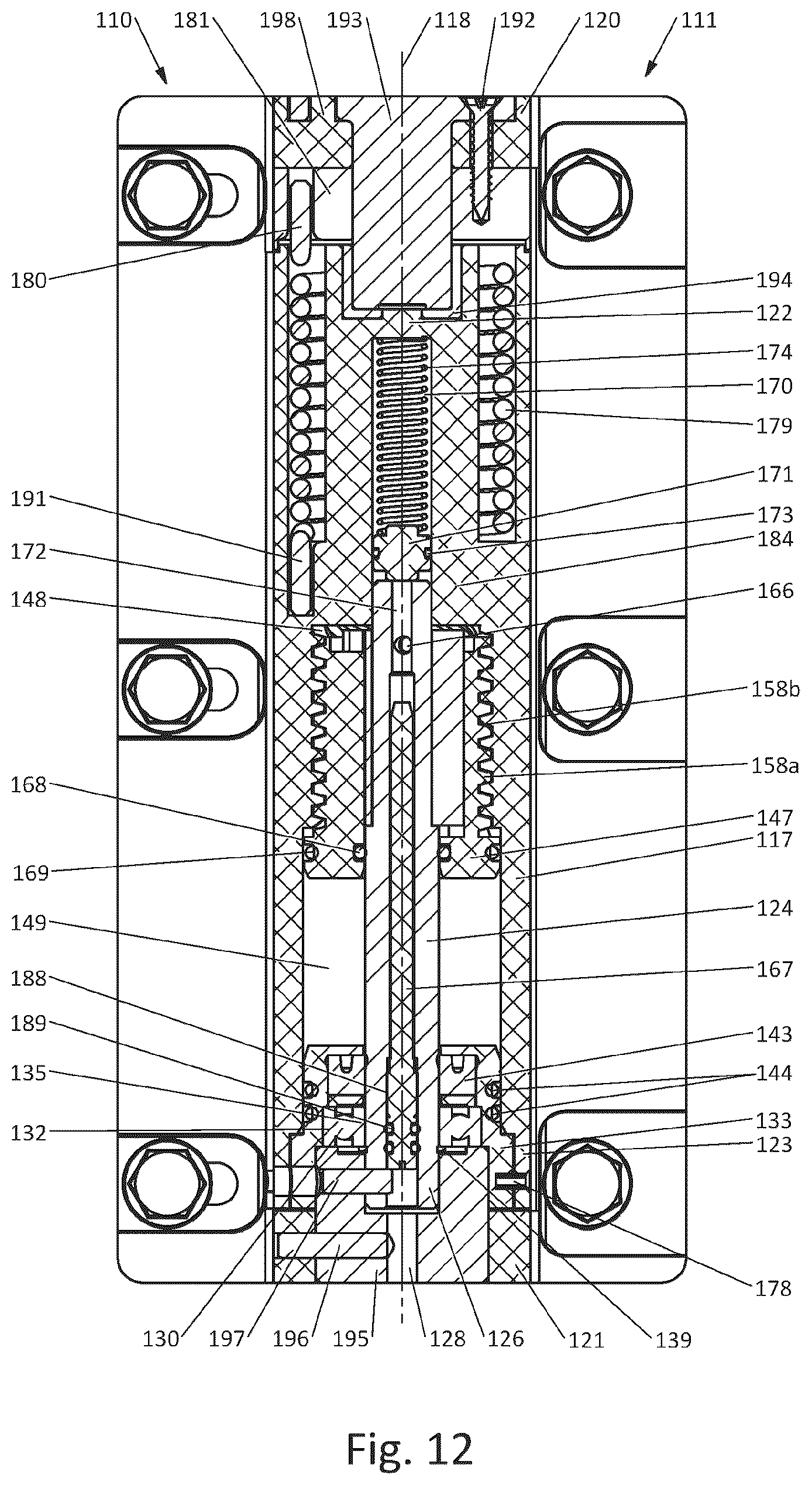 Patent US12366100 Figure 11 – Hydraulically damped hinge for hinging a closure member to a support