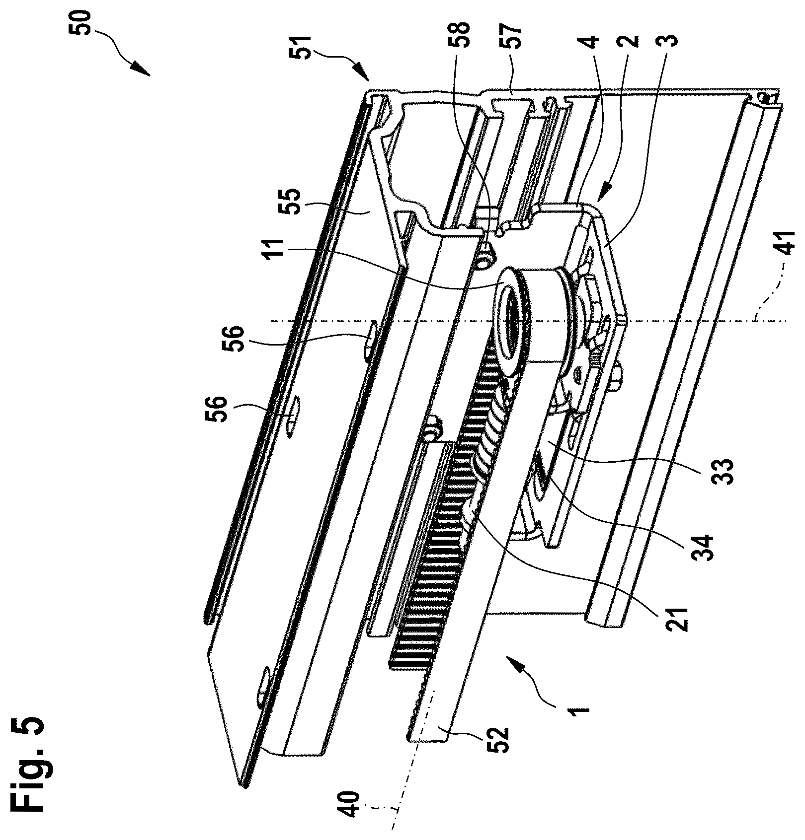 Patent US12366102 Figure 3 – Drive unit for a sliding assembly, in particular a sliding door