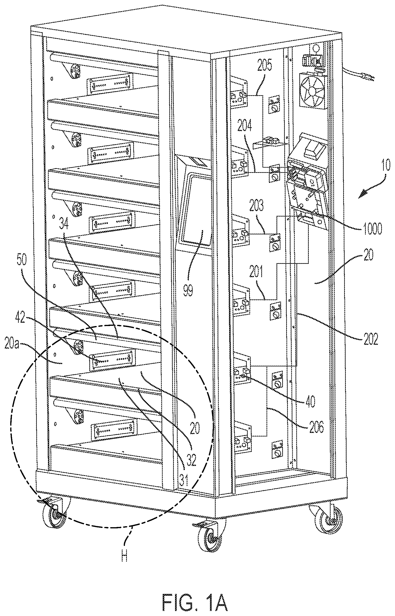 Patent US12366103 Figure 2 – Door movement system for cabinet
