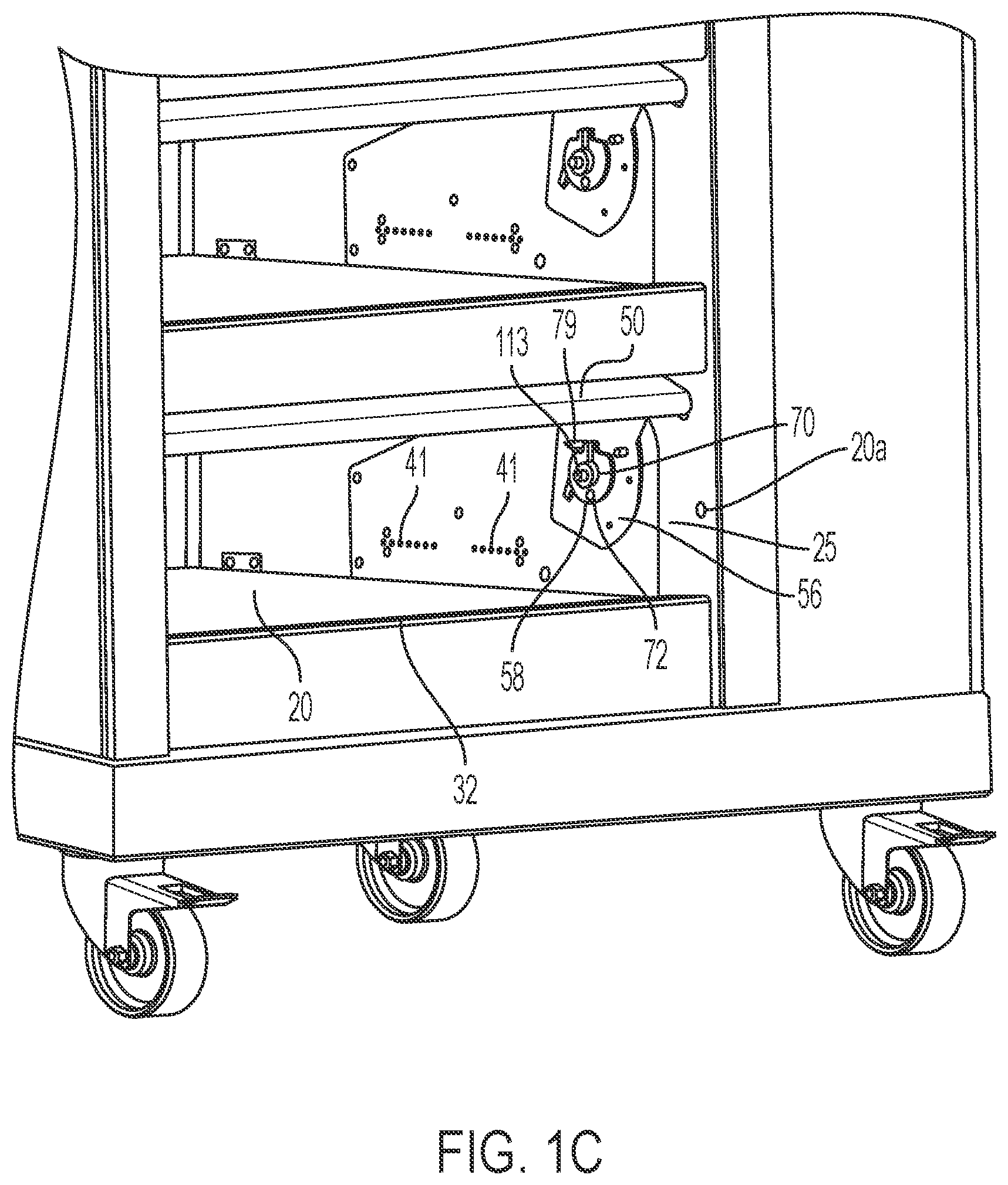 Patent US12366103 Figure 4 – Door movement system for cabinet
