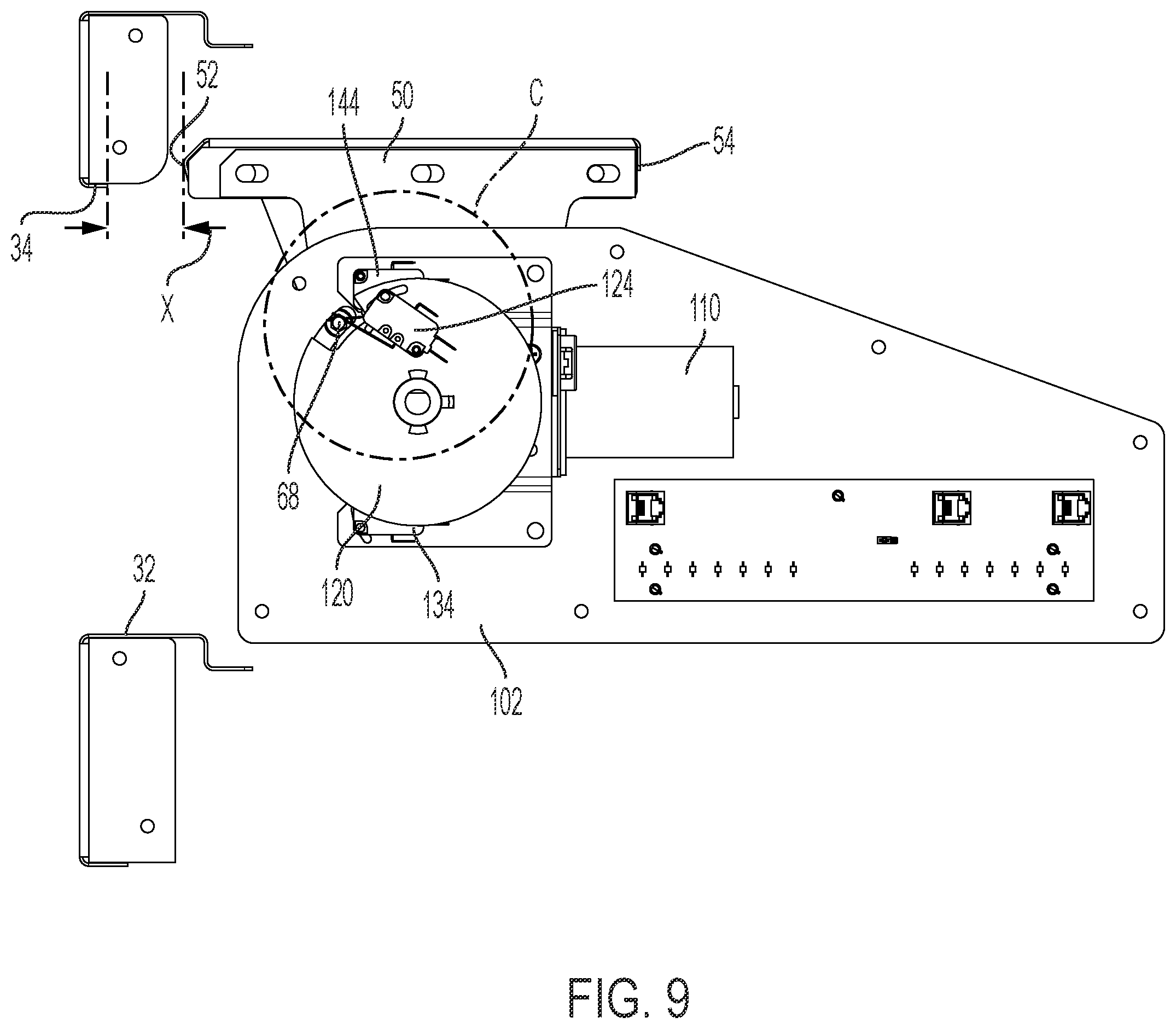Patent US12366103 Figure 11 – Door movement system for cabinet
