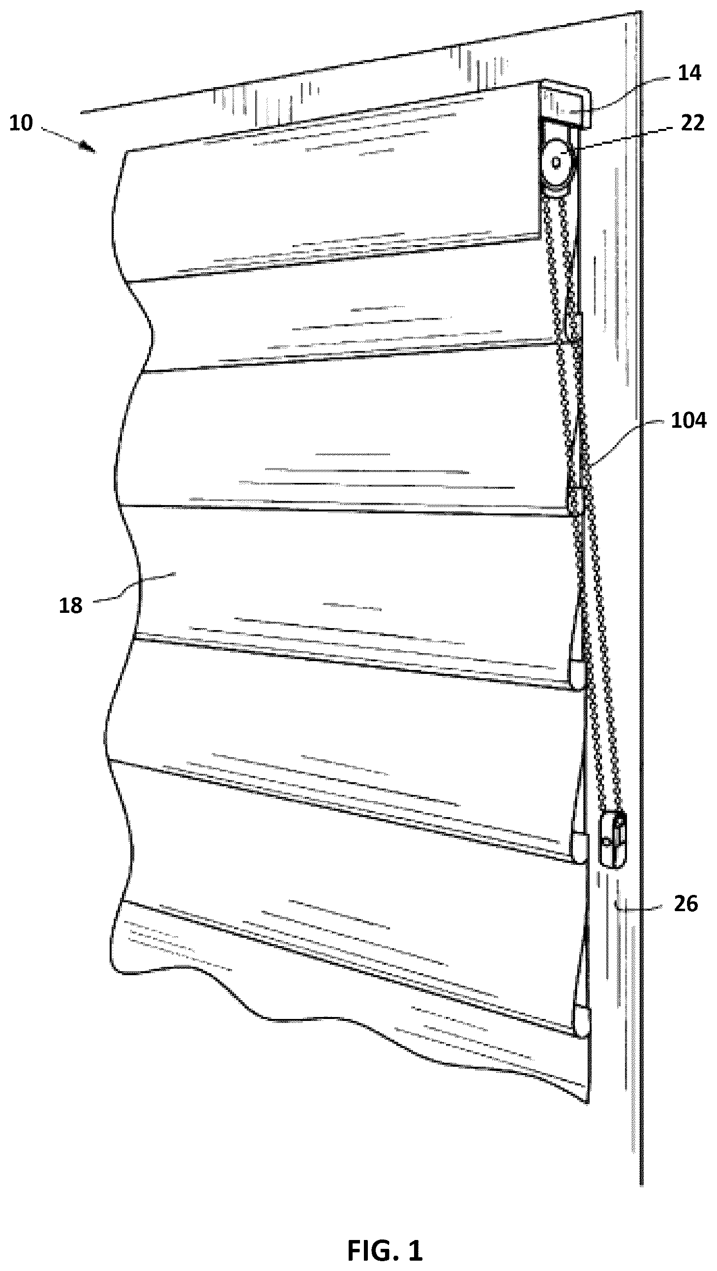 Patent US12366112 Figure 1 – Cord lock actuation assembly for a continuous looped operator