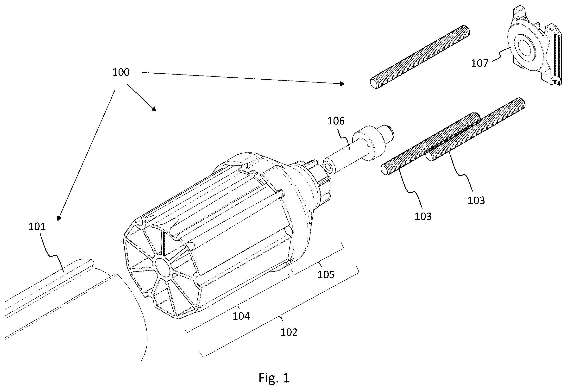 Patent US12366115 Figure 1 – System for mounting a rollable screen
