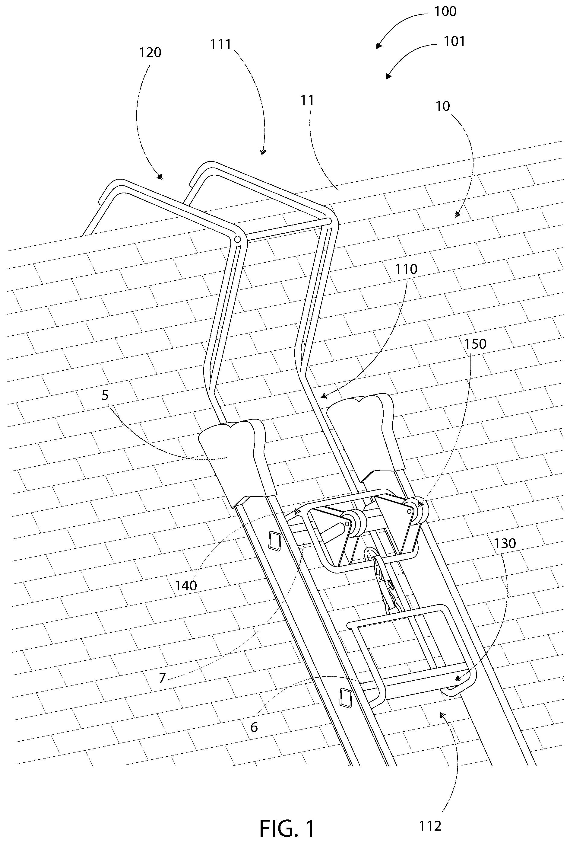 Patent US12366116 — Roof ridge ladder hook — Figure 1