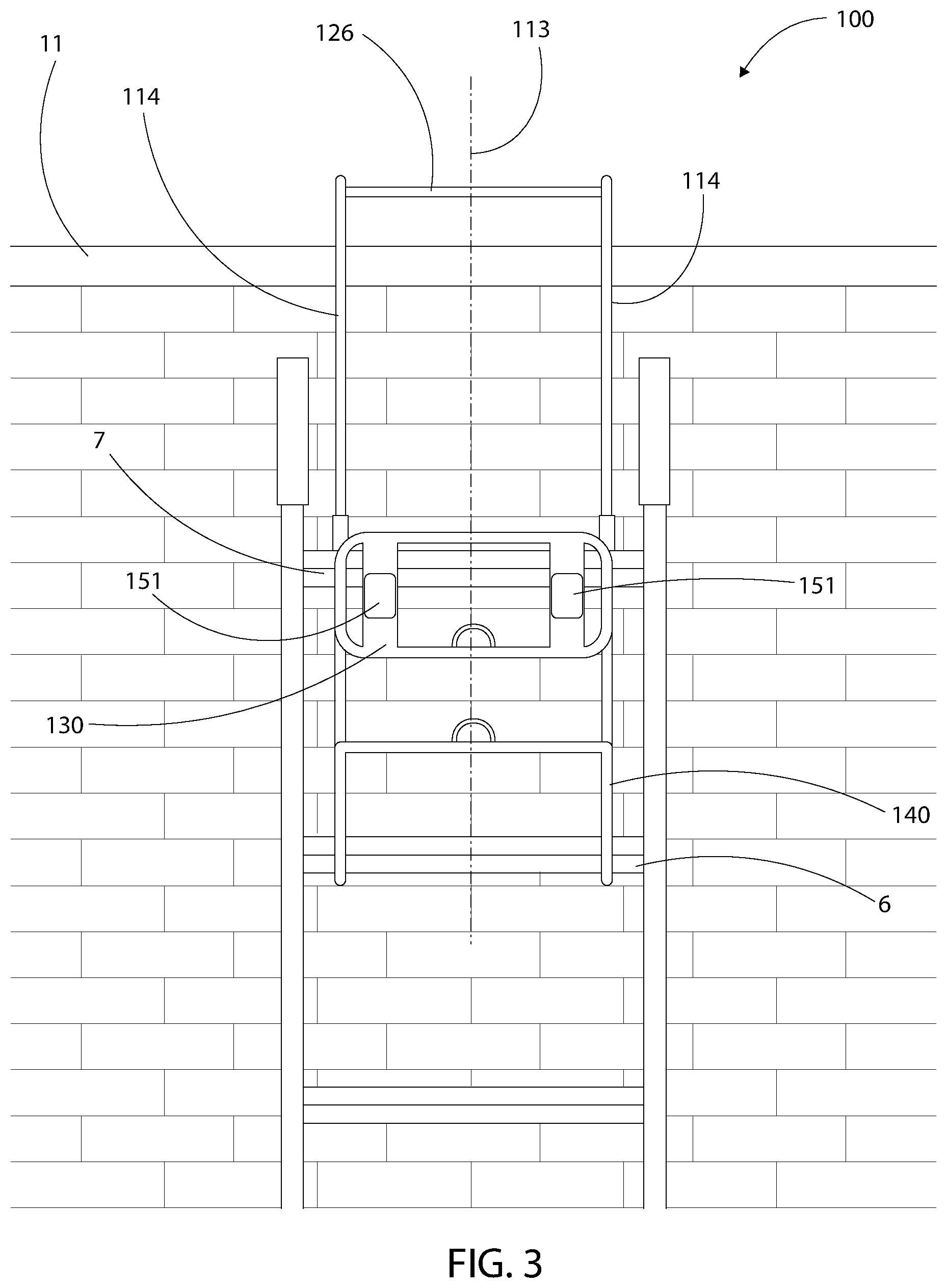 Patent US12366116 Figure 3 – Roof ridge ladder hook