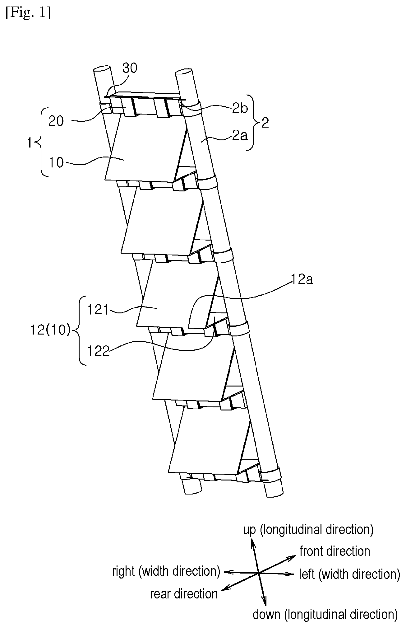 Patent US12366117 Figure 1 – Safety device for ladder