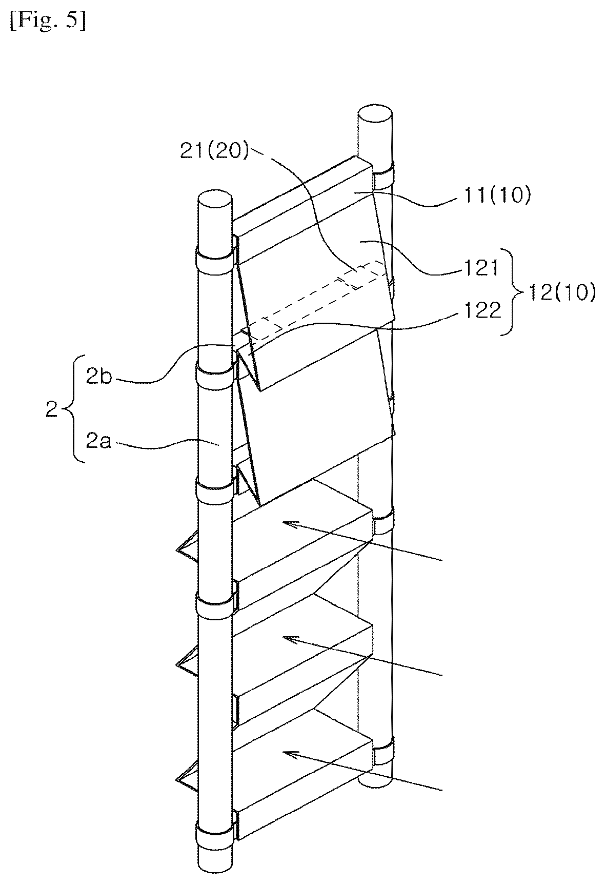 Patent US12366117 Figure 4 – Safety device for ladder