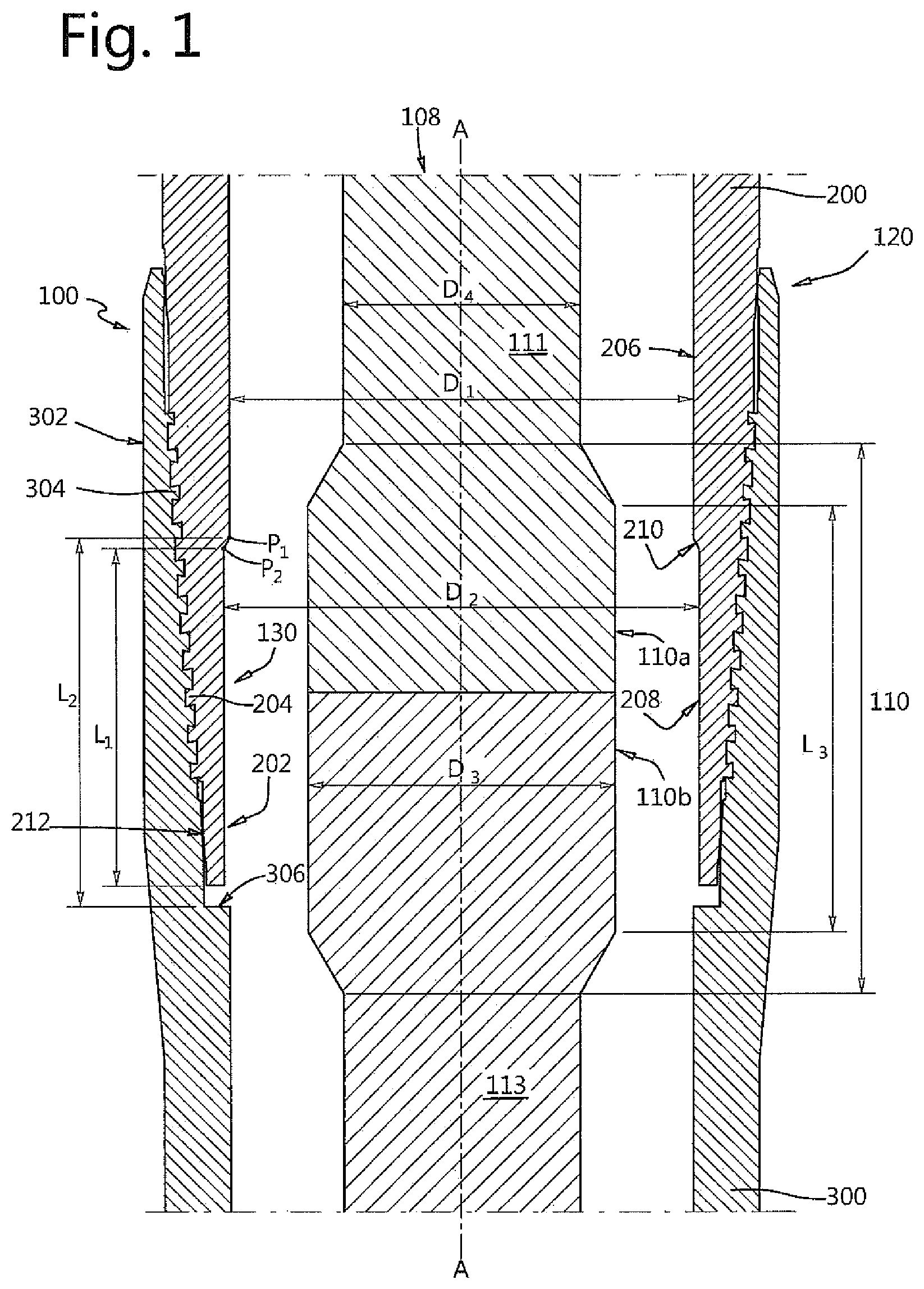 Patent US12366123 Figure 1 – Wedge thread connection for tubular goods
