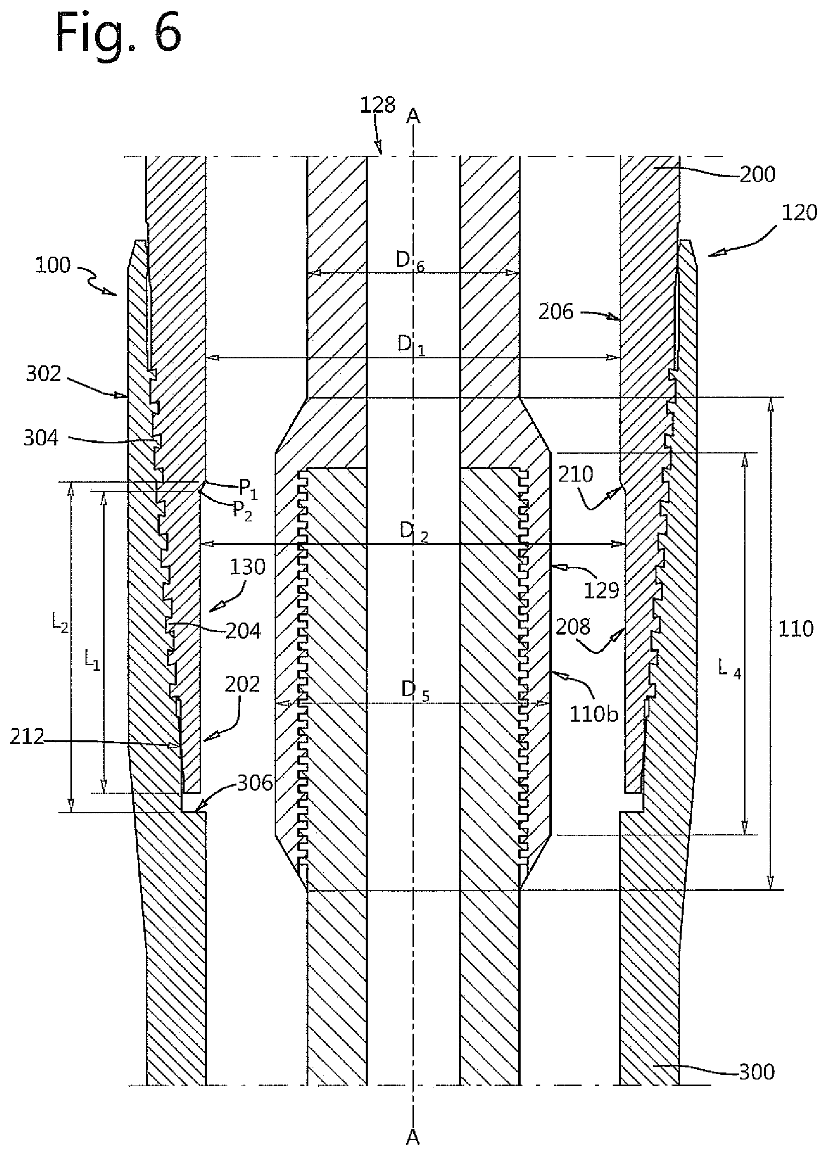Patent US12366123 Figure 6 – Wedge thread connection for tubular goods