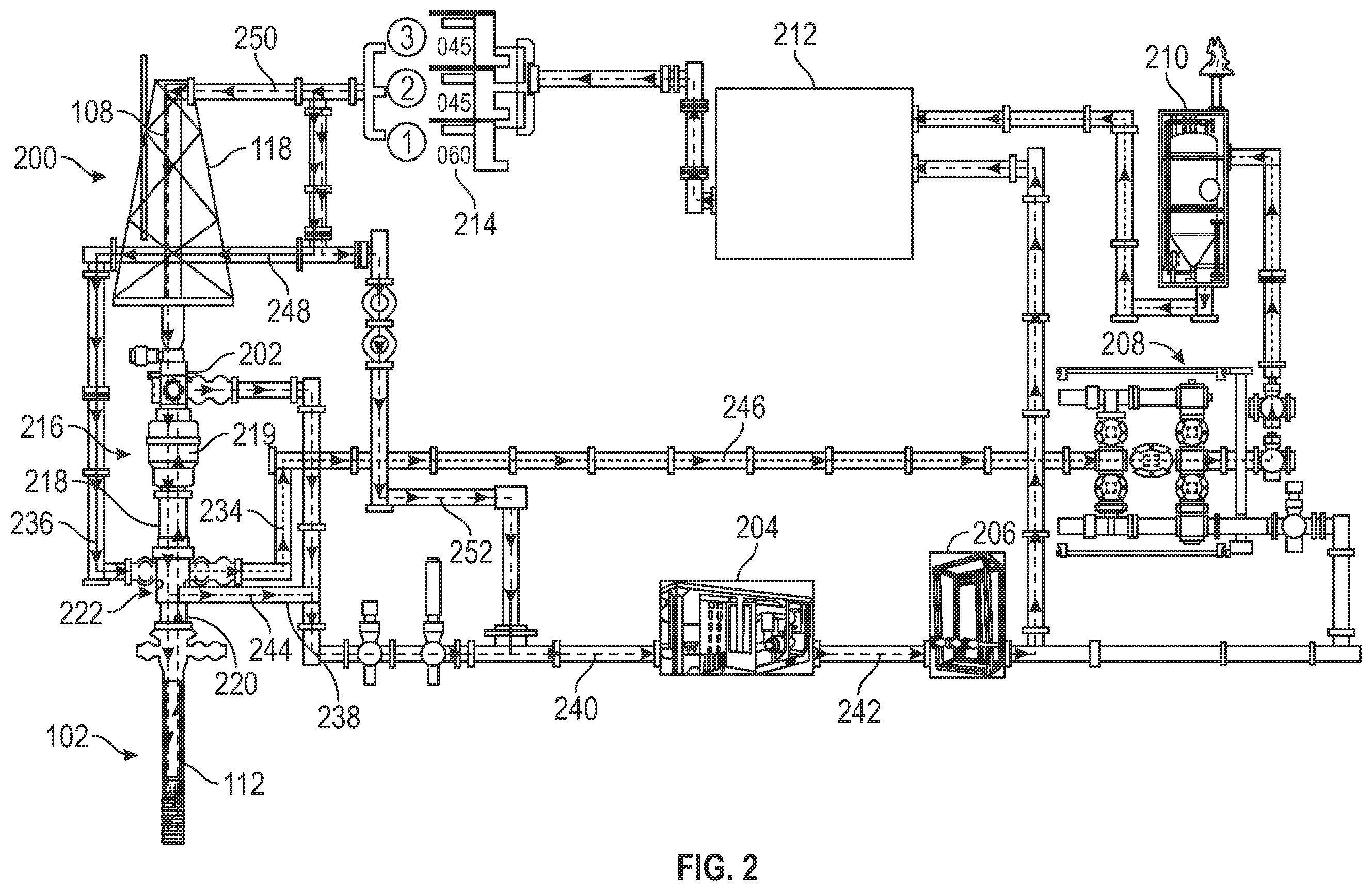 Patent US12366129 Figure 2 – Spacer spool with return line to connect rig blow out preventor to managed pressure drilling choke