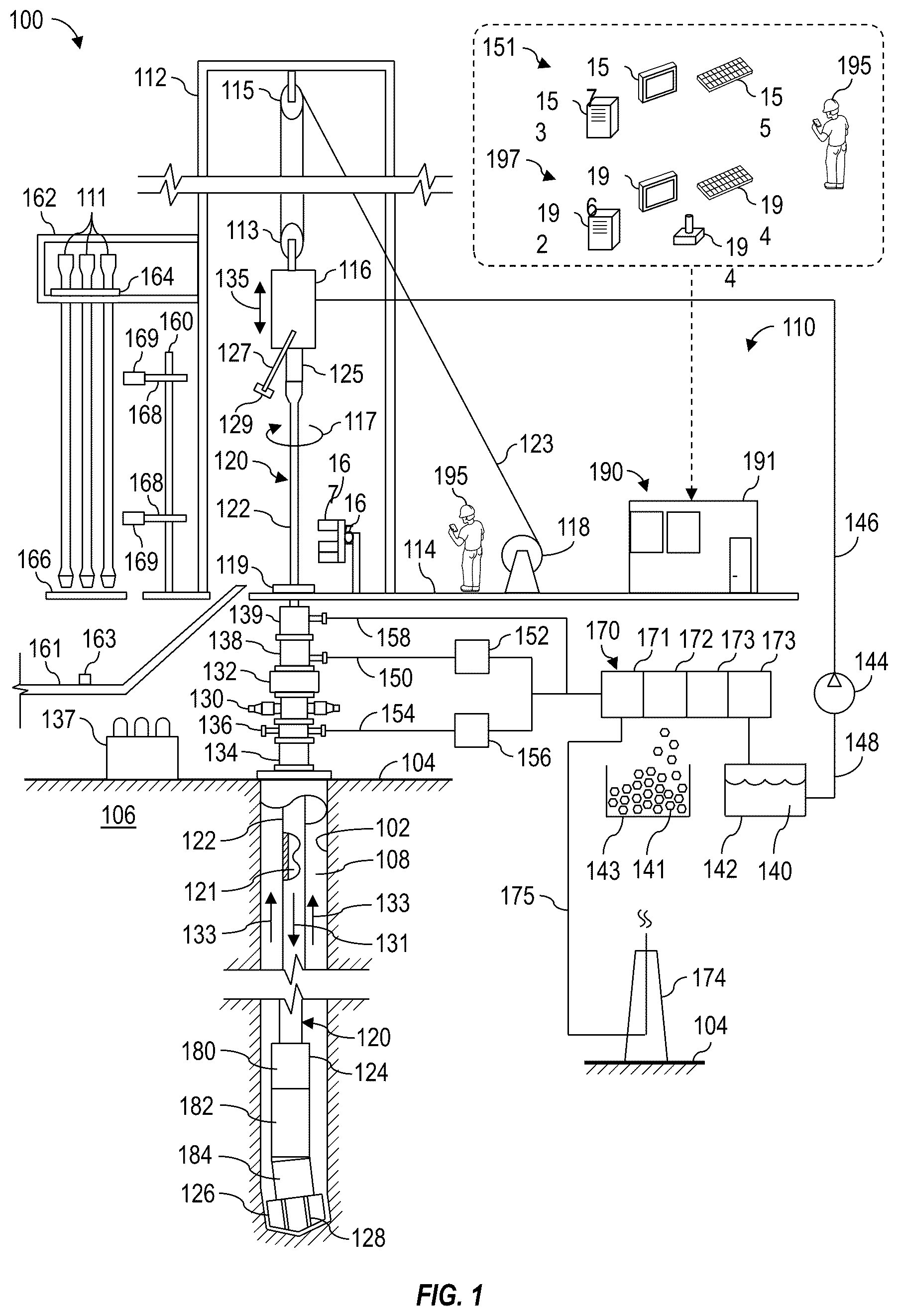 Patent US12366130 Figure 1 – Communicating with blowout preventer control system