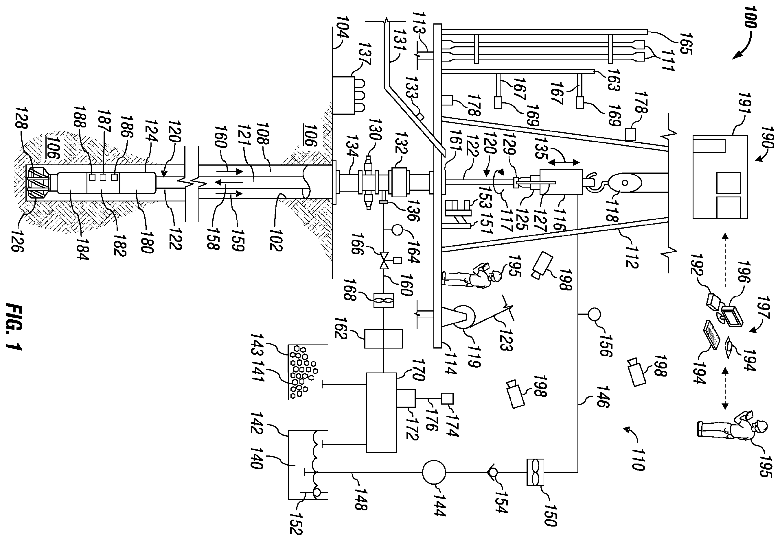 Patent US12366152 Figure 1 – Well construction workstation and control