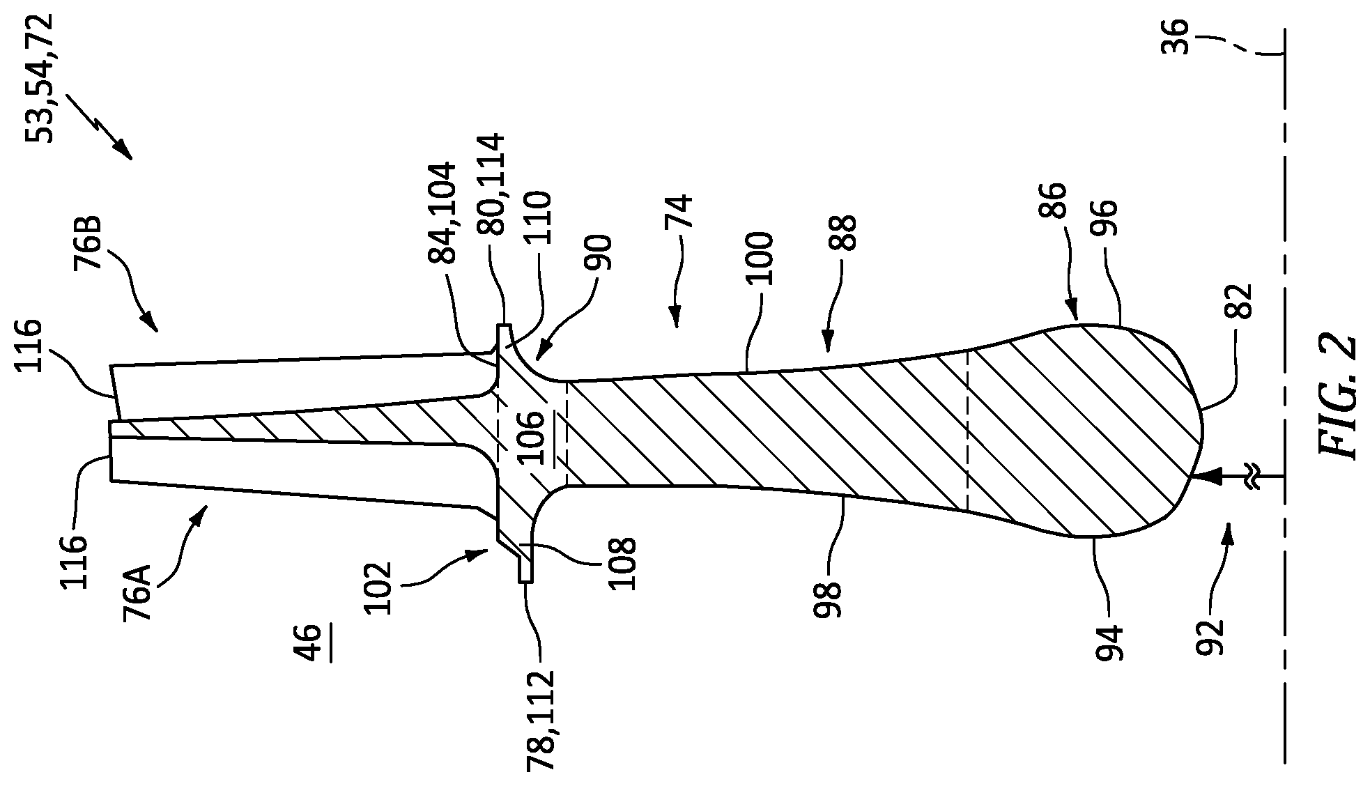 Patent US12366166 Figure 2 – Tailoring rotor blade coating to tune gas turbine engine bladed rotor