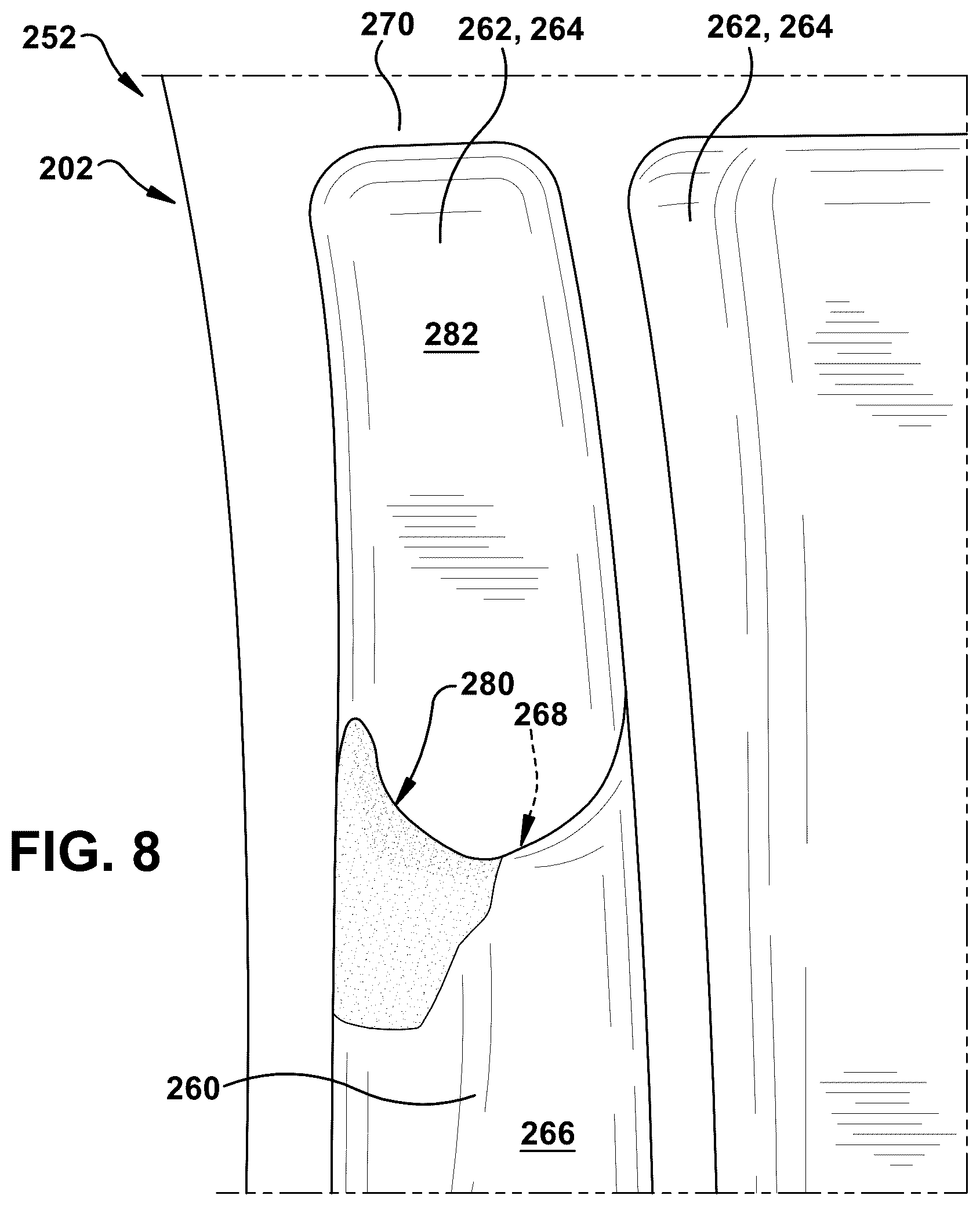 Patent US12366169 Figure 8 – Turbine blade inner rib profile