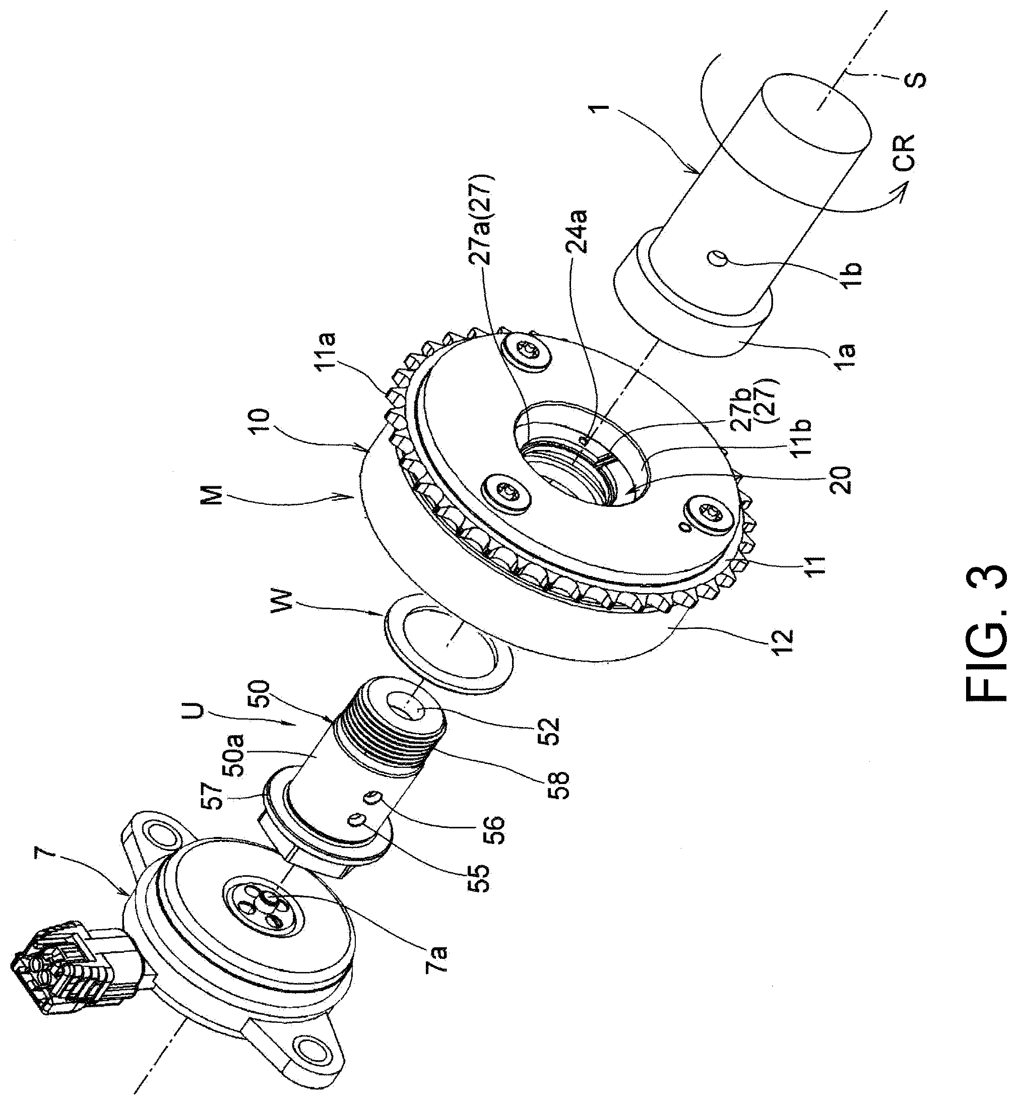 Patent US12366181 Figure 3 – Fluid control valve unit and valve timing changing device