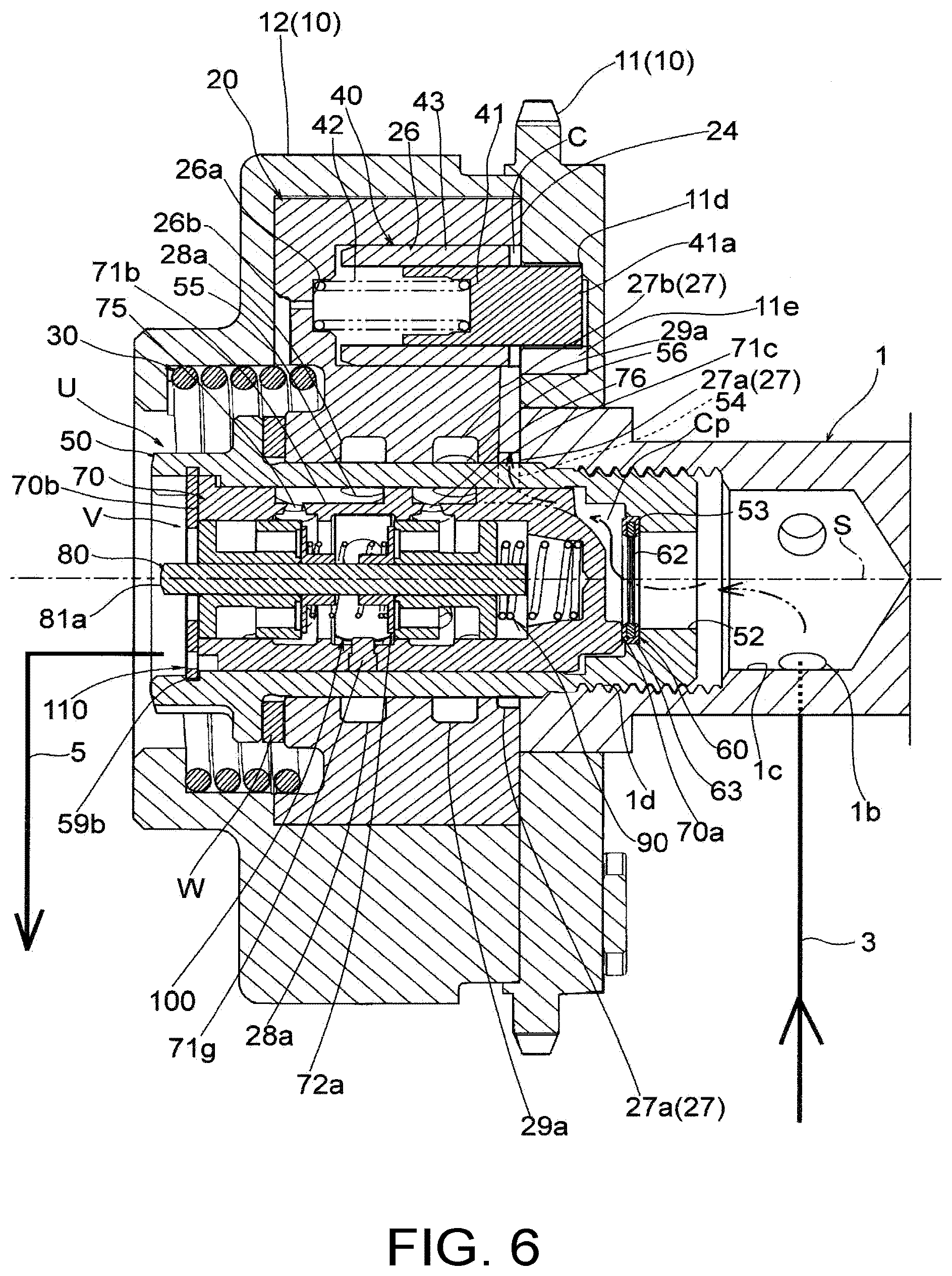 Patent US12366181 Figure 6 – Fluid control valve unit and valve timing changing device