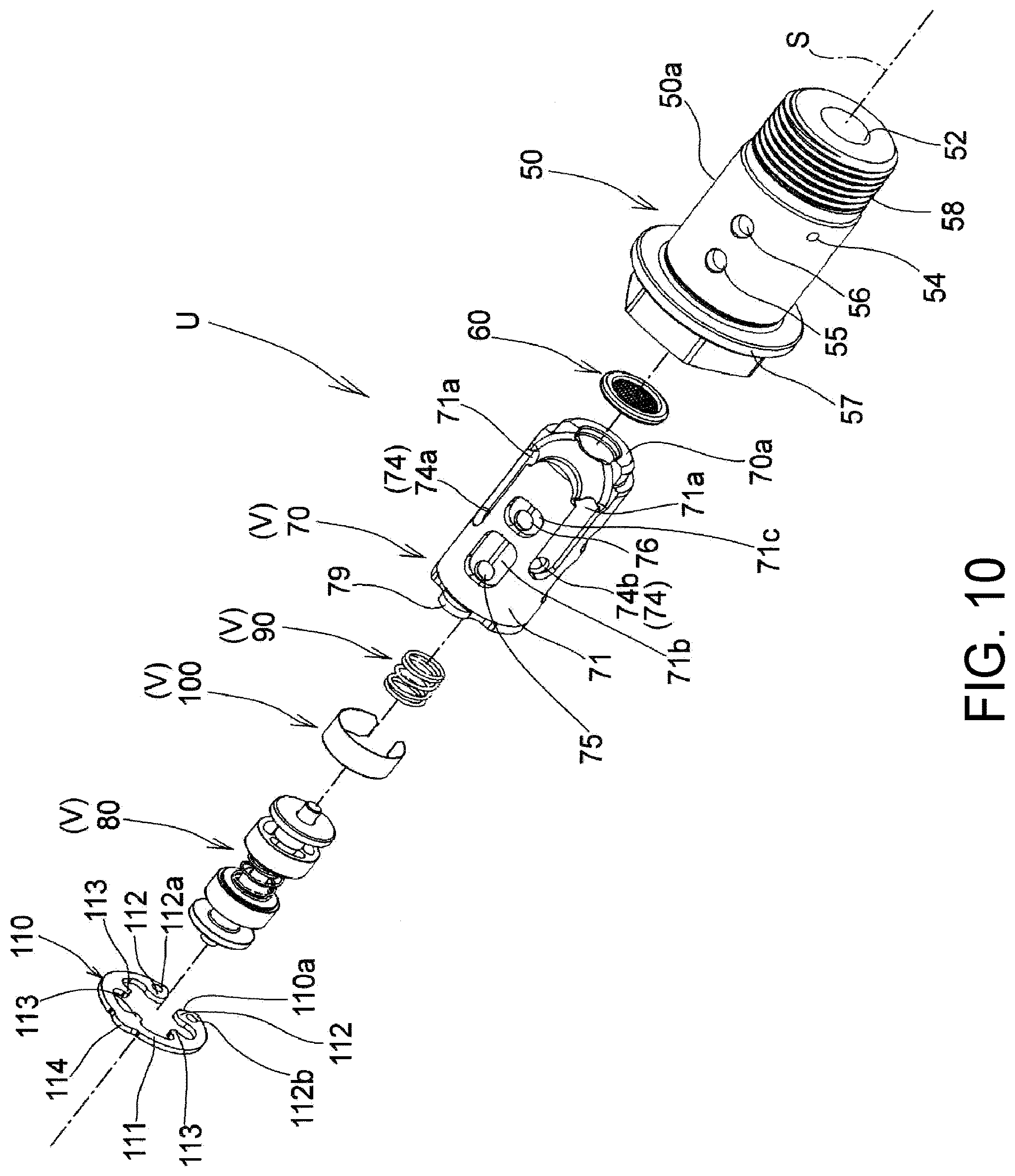 Patent US12366181 Figure 10 – Fluid control valve unit and valve timing changing device
