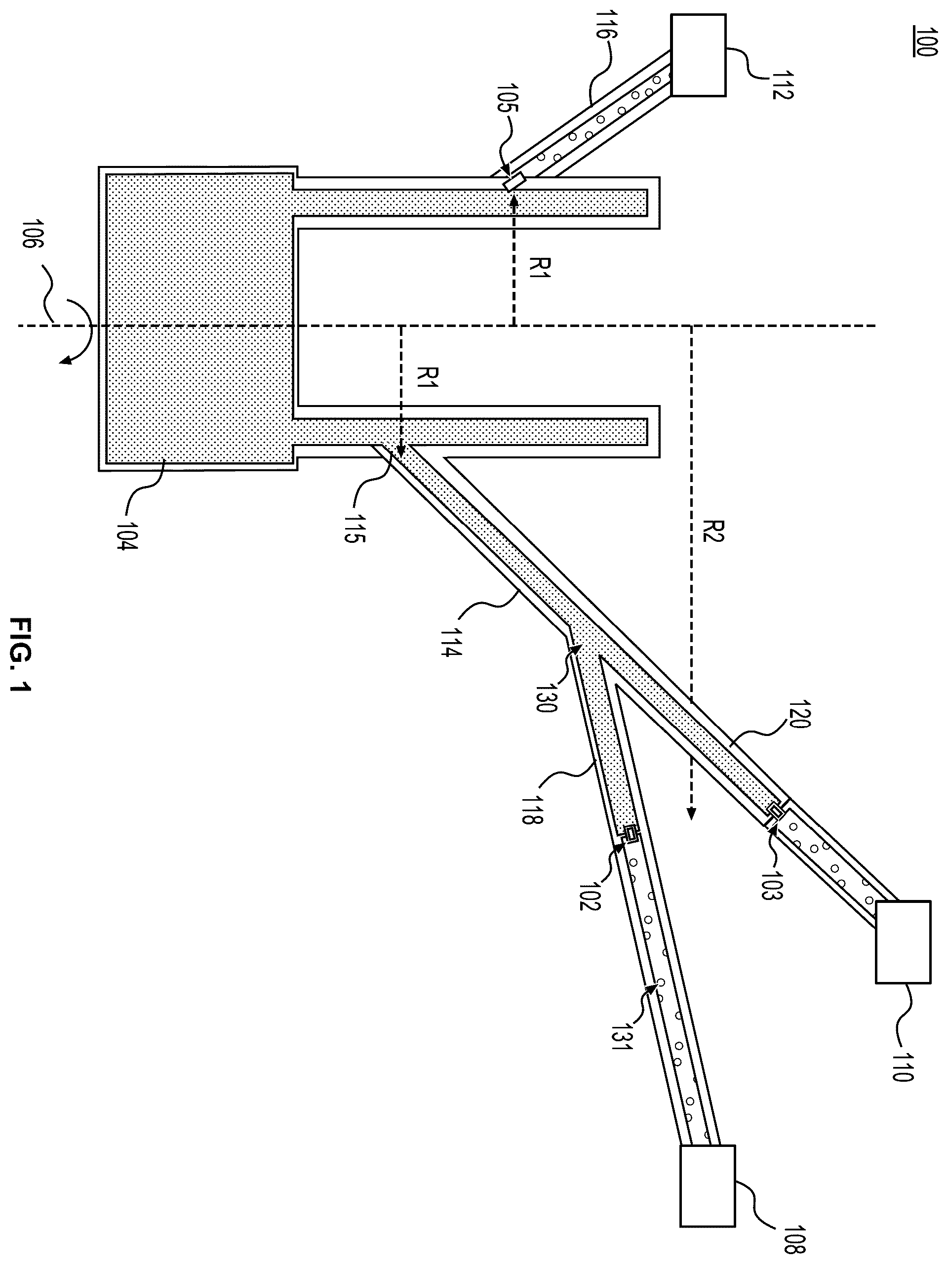 Patent US12366184 Figure 1 – Systems and methods for distributing fluid in a rotating chamber