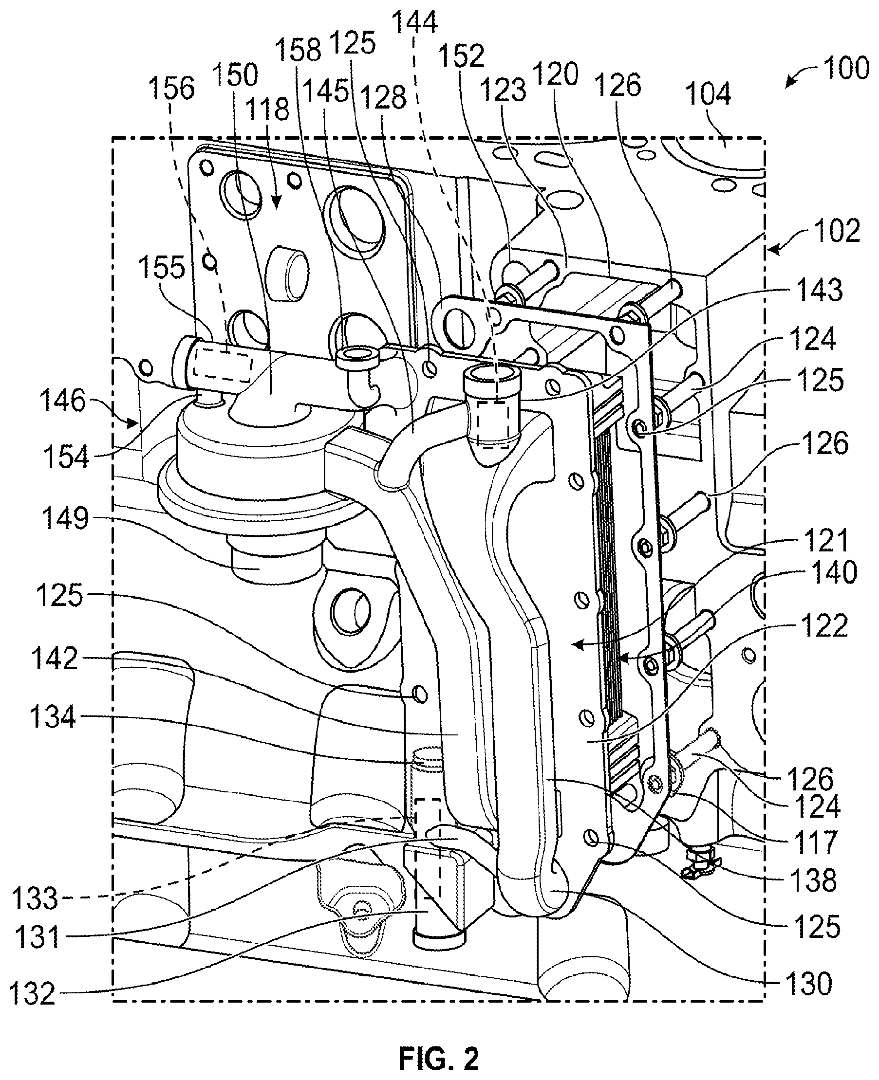 Patent US12366186 Figure 2 – Lubricant manifold for internal combustion engine
