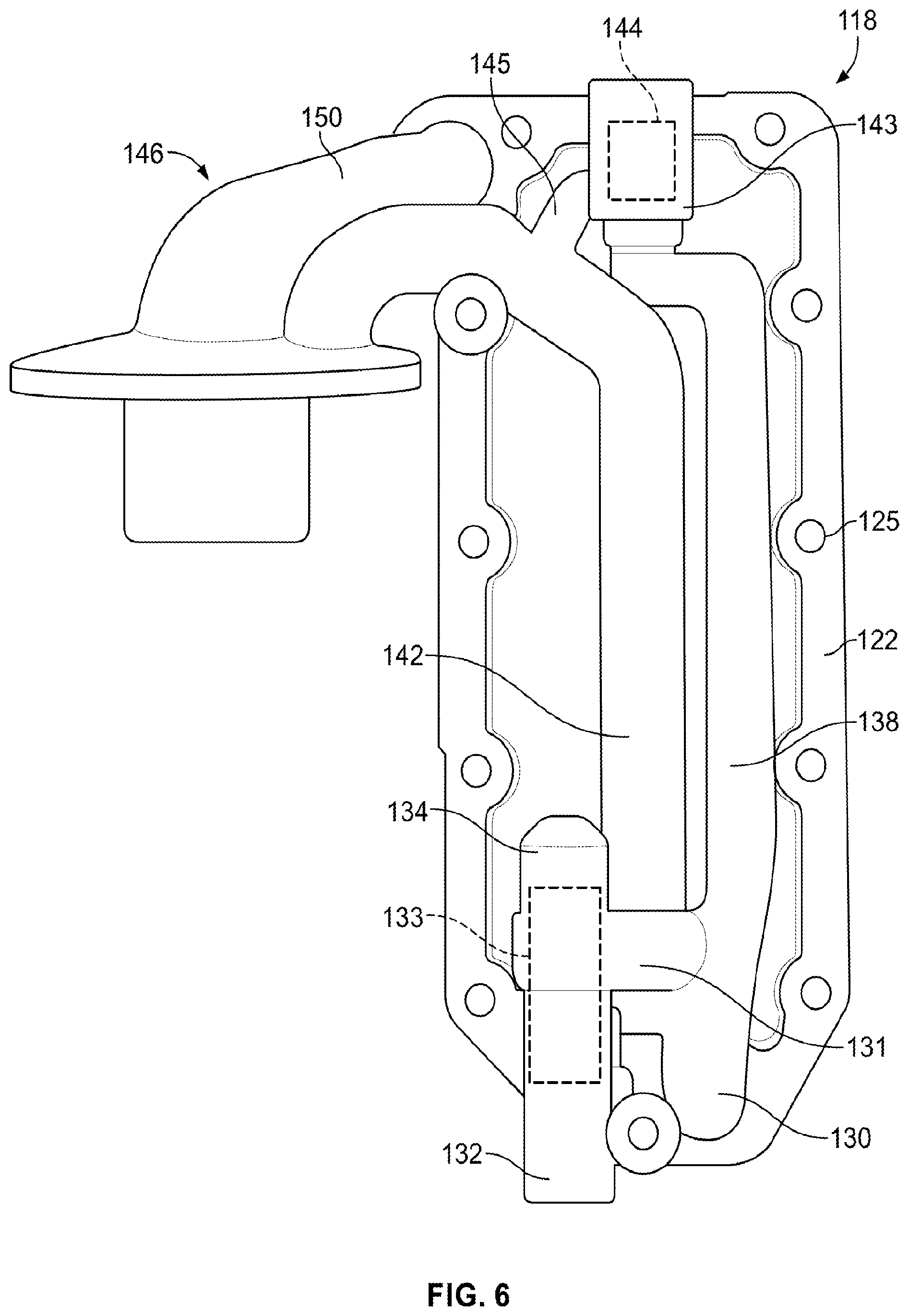 Patent US12366186 Figure 6 – Lubricant manifold for internal combustion engine