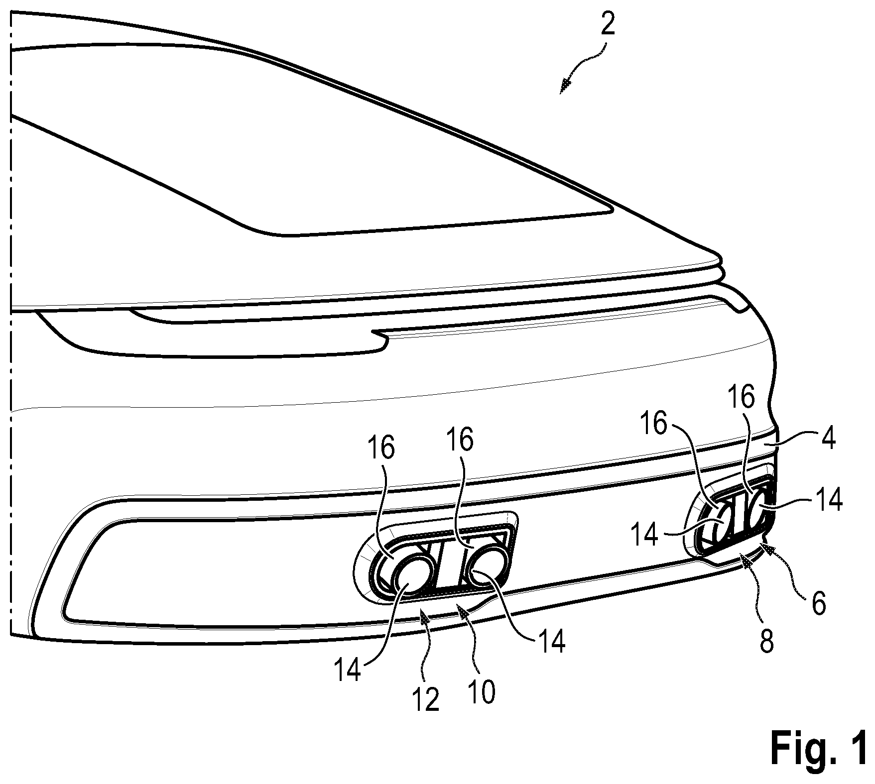 Patent US12366194 Figure 1 – Exhaust gas tailpipe assembly for an exhaust gas system of a motor vehicle