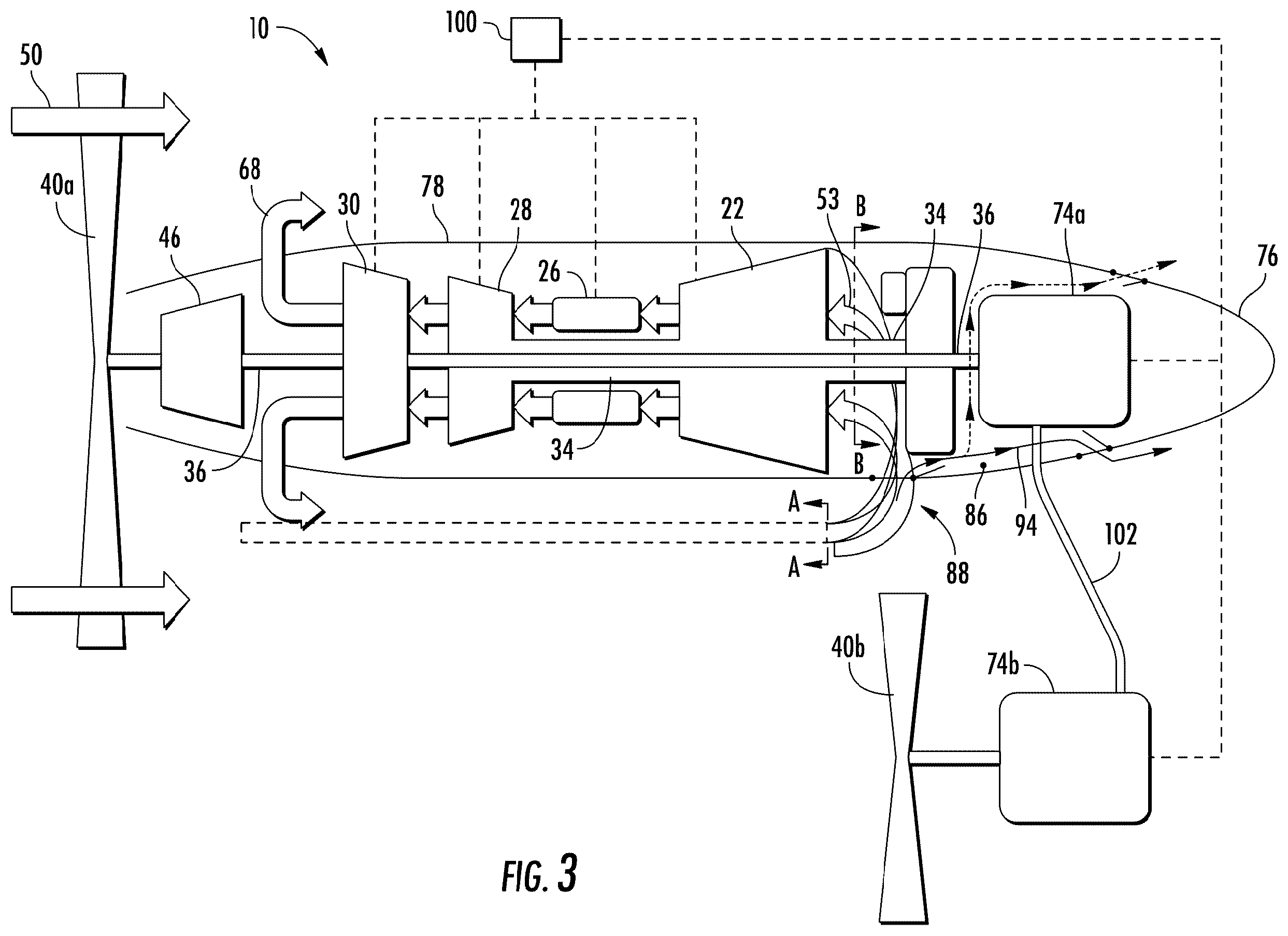 Patent US12366201 Figure 3 – Reverse flow gas turbine engine having electric machine
