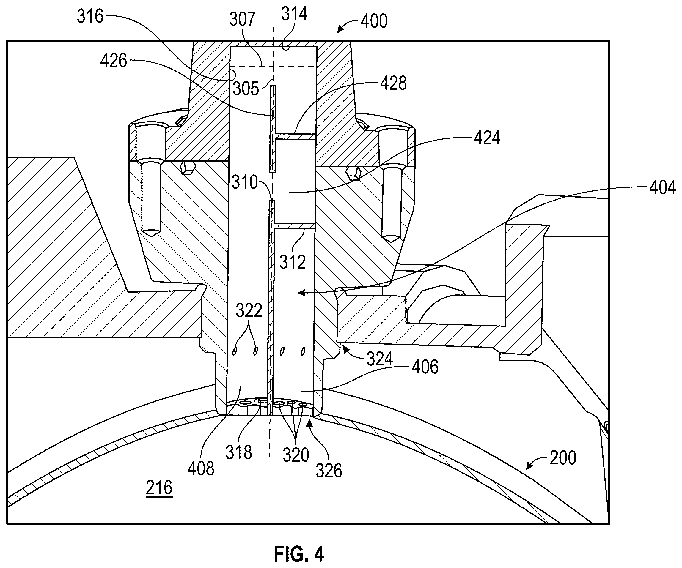 Patent US12366203 Figure 4 – Turbine engine having a multicavity damper