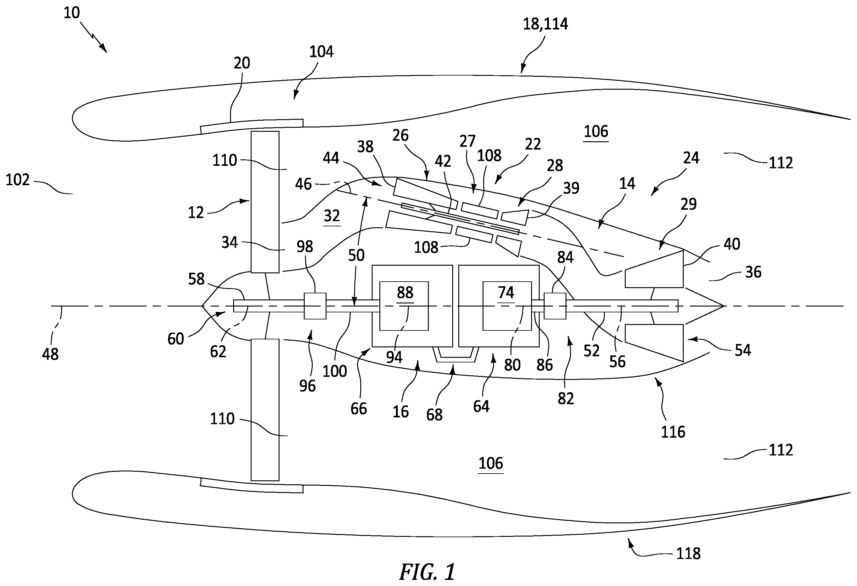Patent US12366209 Figure 1 – Aircraft powerplant with electric powertrain