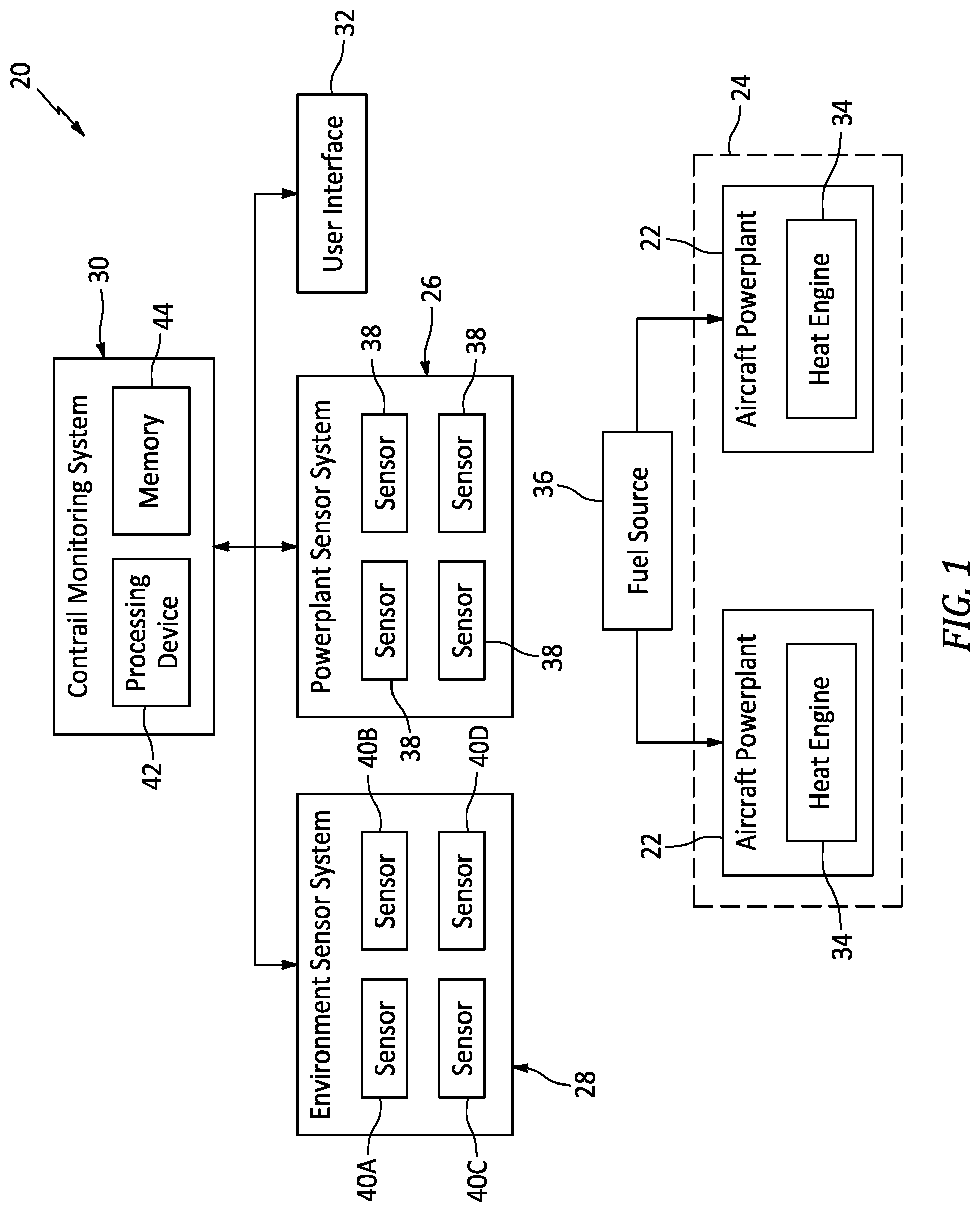 Patent US12366211 Figure 1 – Aircraft contrail monitoring and targeted mitigation