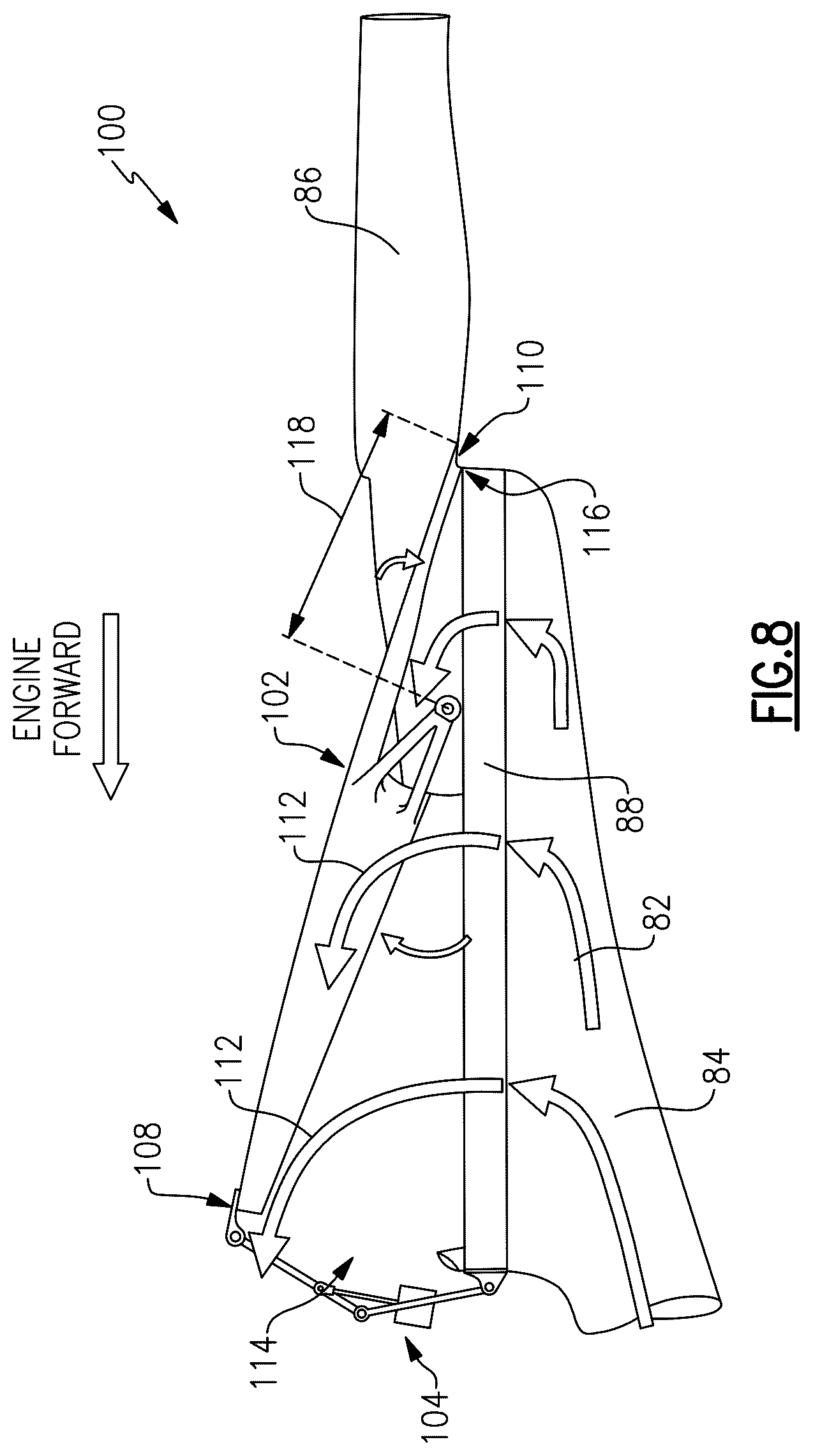 Patent US12366216 Figure 8 – Thrust reverser in condenser exit duct
