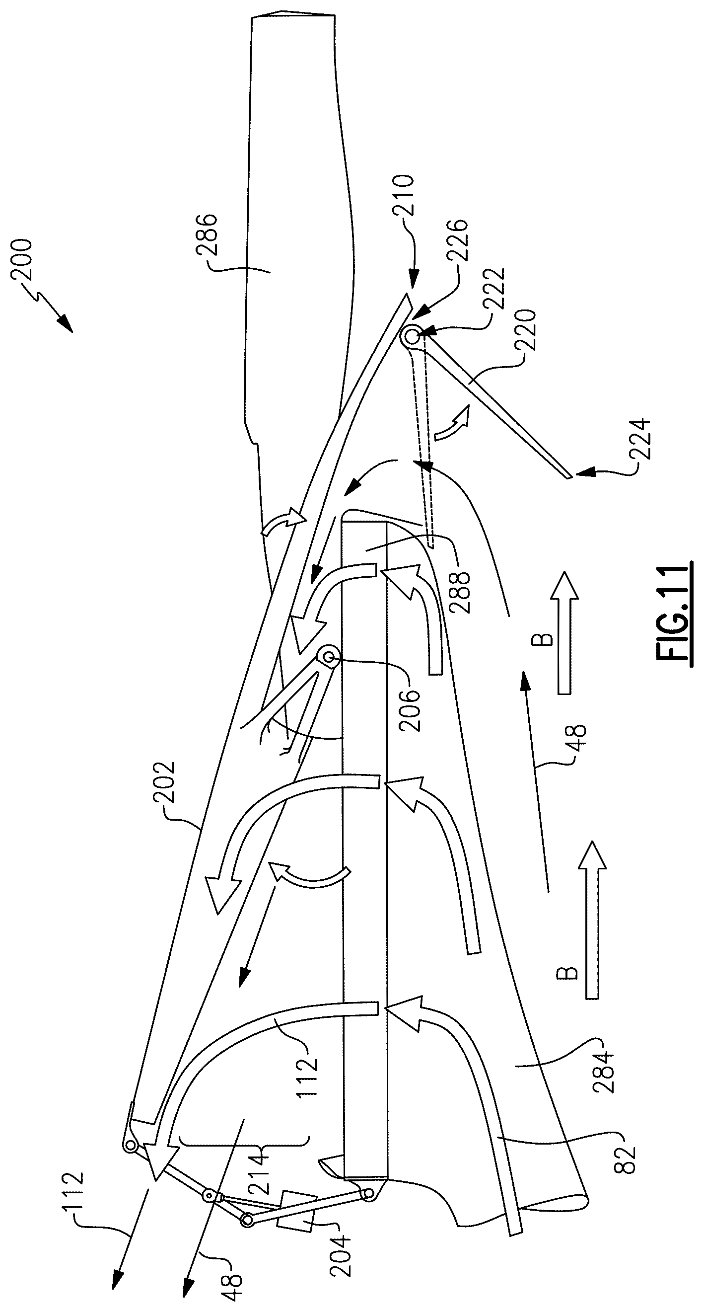 Patent US12366216 Figure 11 – Thrust reverser in condenser exit duct