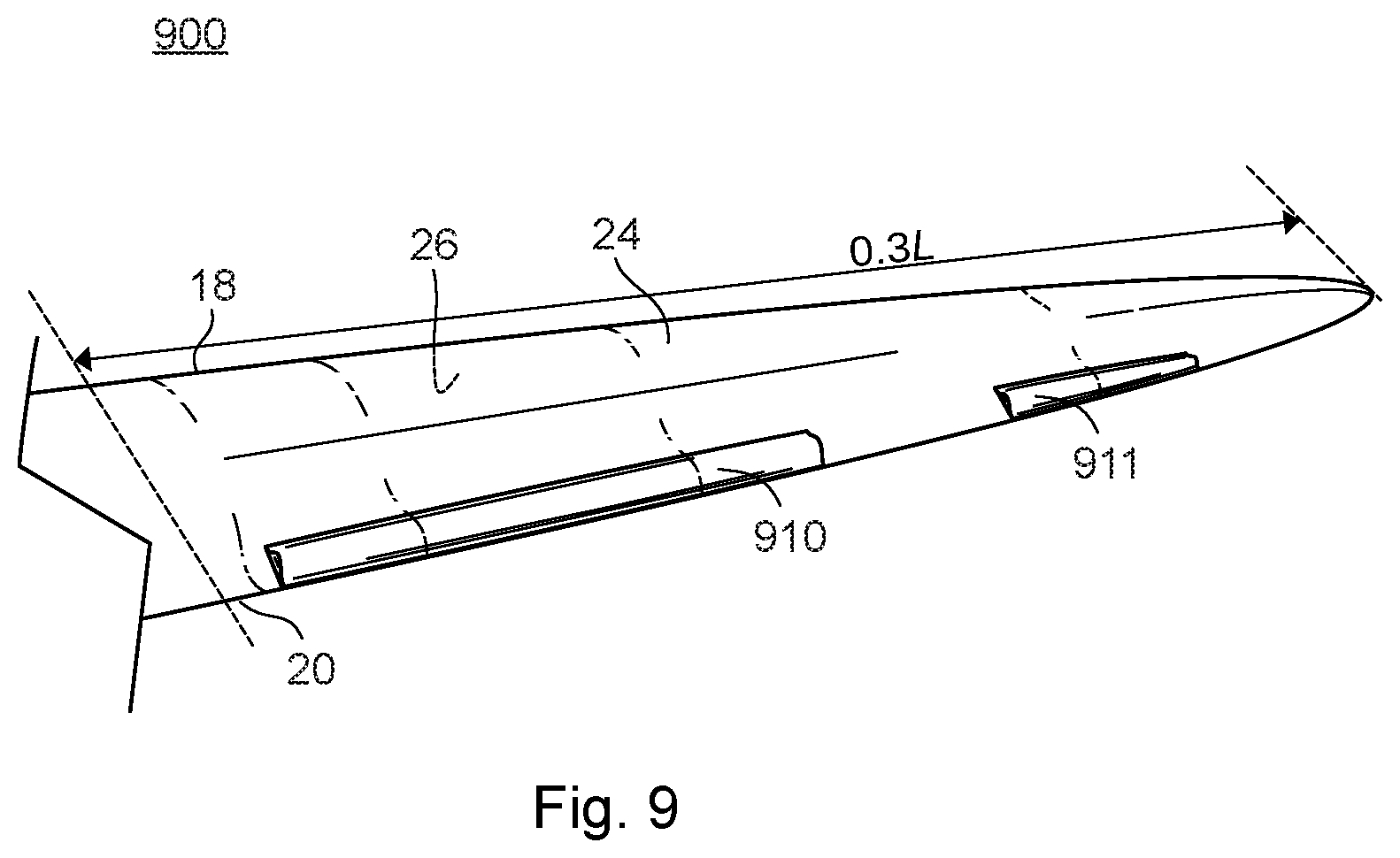 Patent US12366225 Figure 9 – Wind turbine blade with dampening of edgewise vibrations