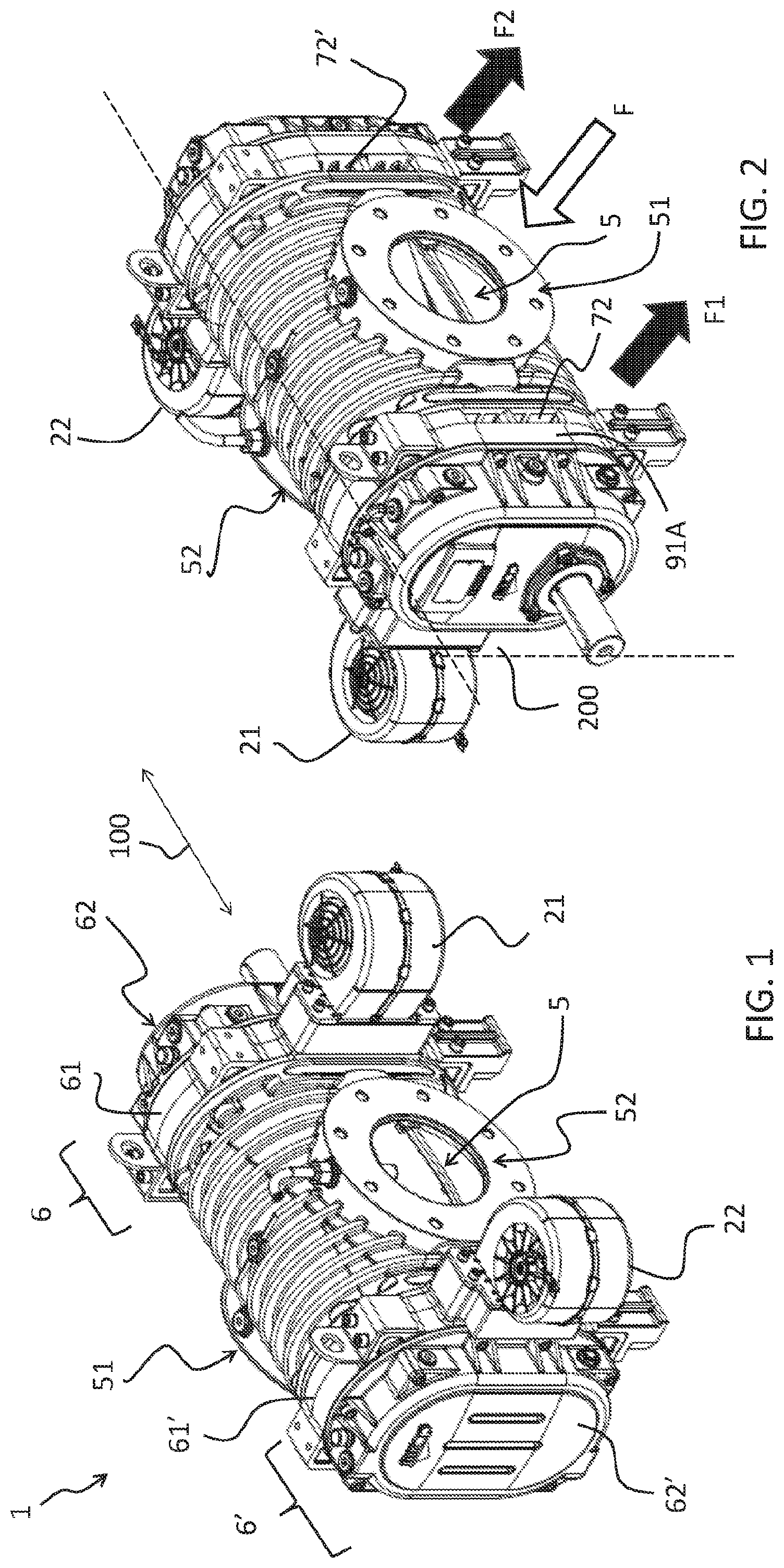 Patent US12366248 Figure 1 – Volumetric lobe compressor for an equipment and/or a suction compression plant of material in liquid, gaseous, solid, powder, or slurry form