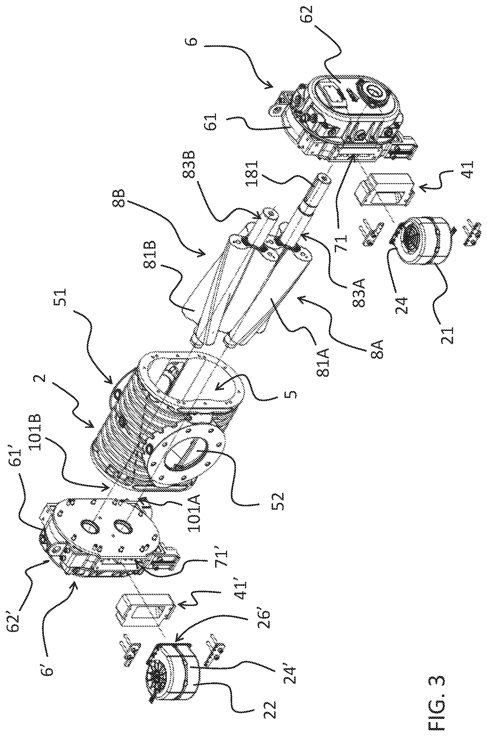 Patent US12366248 Figure 2 – Volumetric lobe compressor for an equipment and/or a suction compression plant of material in liquid, gaseous, solid, powder, or slurry form