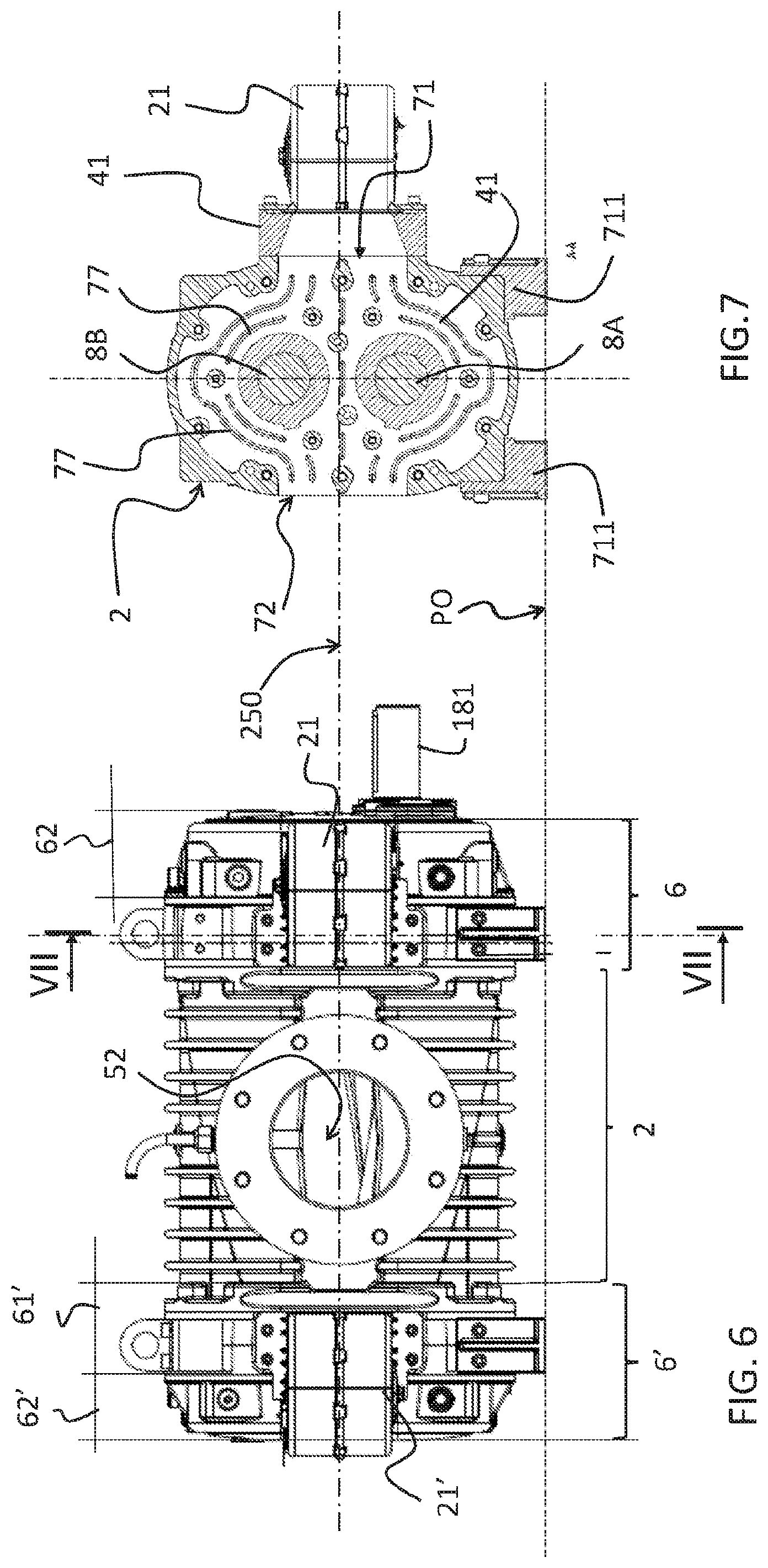 Patent US12366248 Figure 4 – Volumetric lobe compressor for an equipment and/or a suction compression plant of material in liquid, gaseous, solid, powder, or slurry form