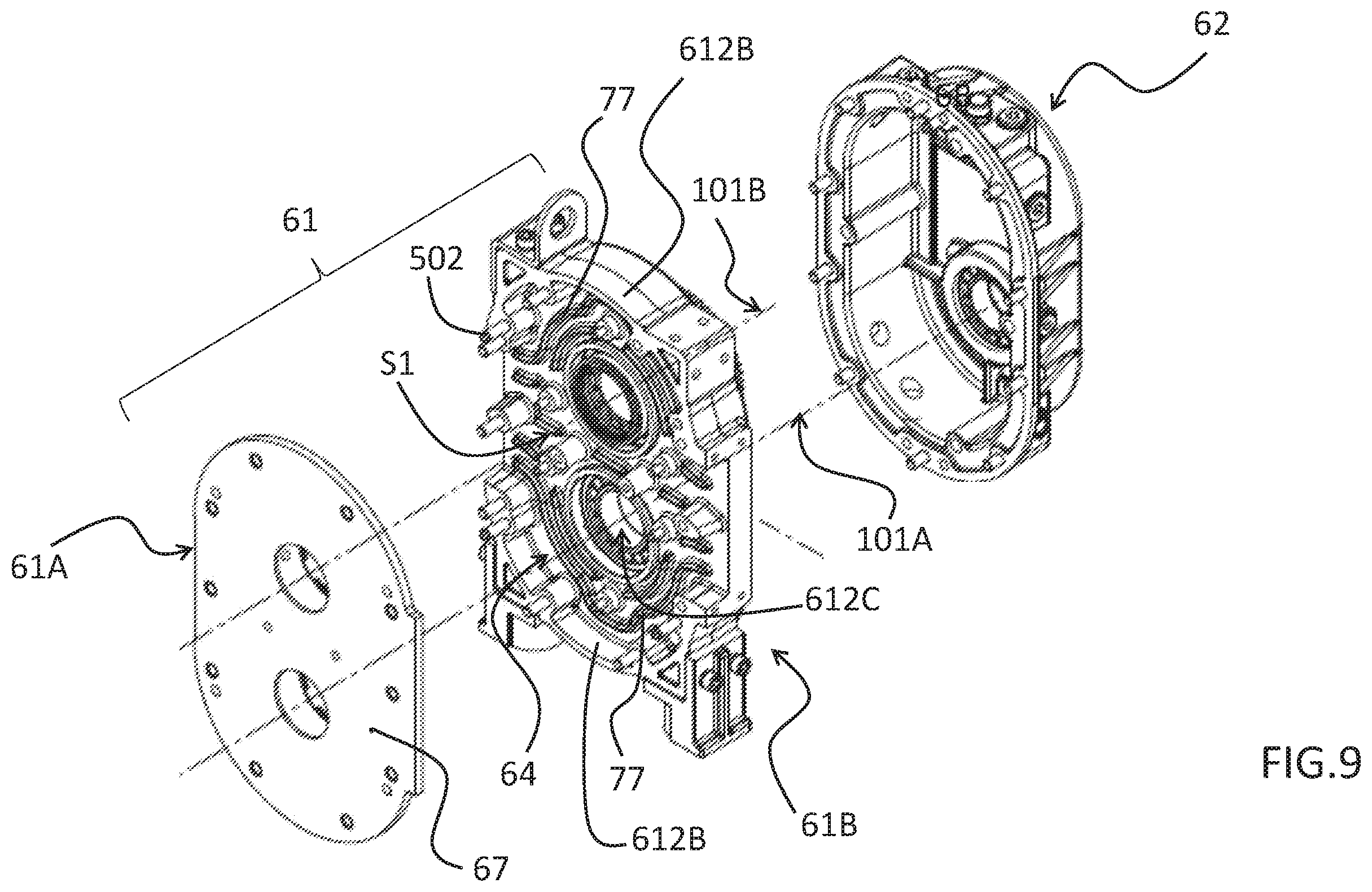 Patent US12366248 Figure 6 – Volumetric lobe compressor for an equipment and/or a suction compression plant of material in liquid, gaseous, solid, powder, or slurry form