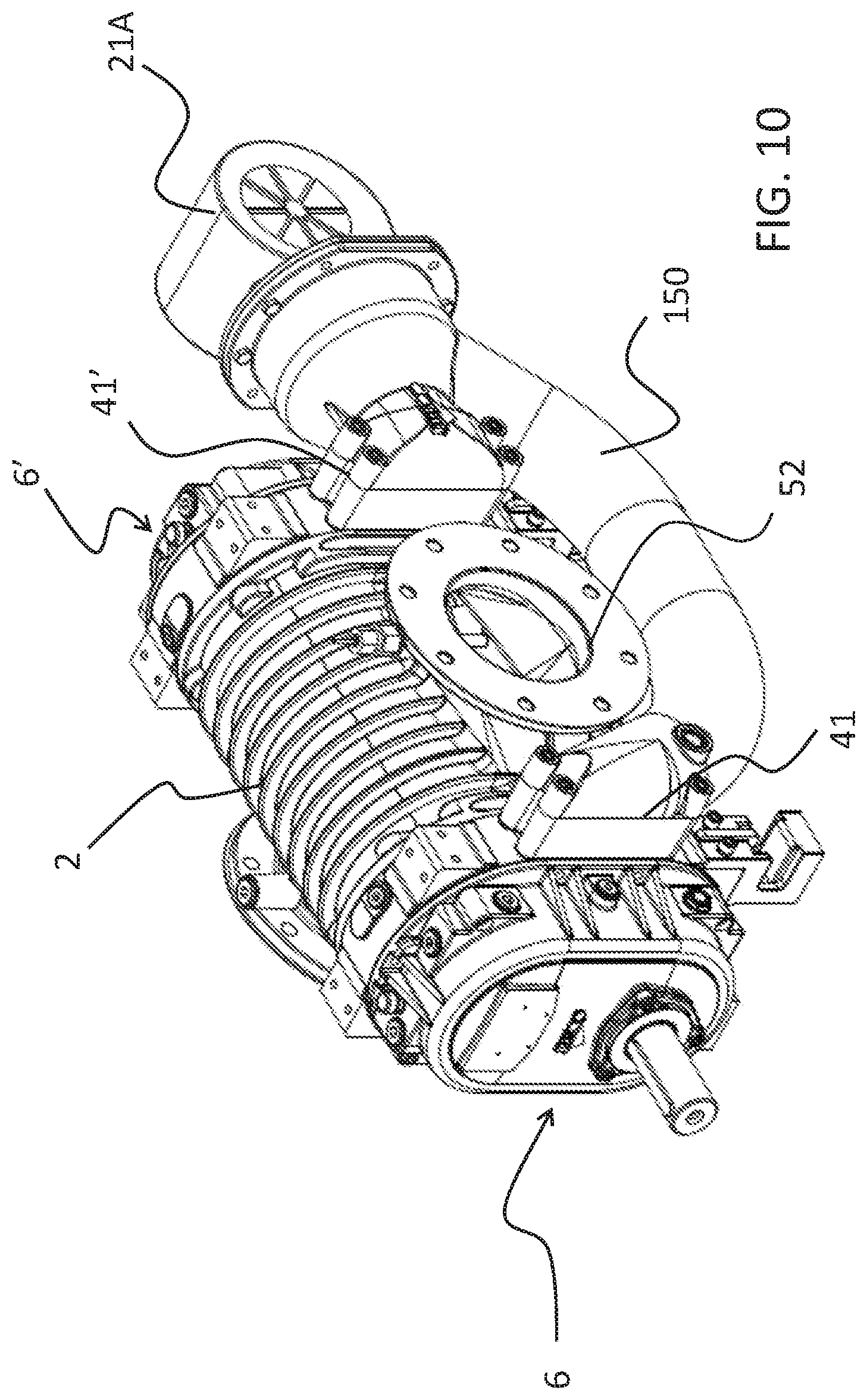 Patent US12366248 Figure 7 – Volumetric lobe compressor for an equipment and/or a suction compression plant of material in liquid, gaseous, solid, powder, or slurry form