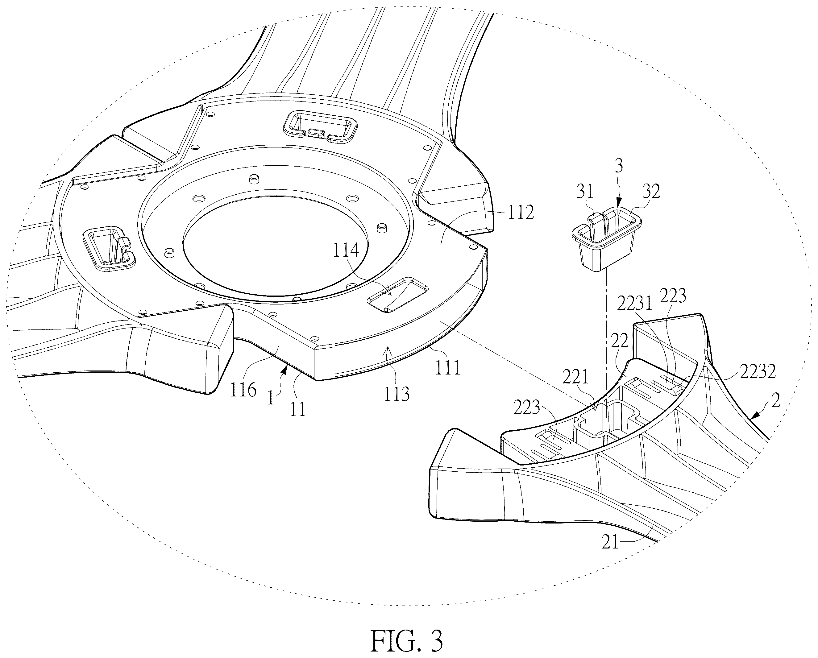 Patent US12366252 Figure 3 – Ceiling fan blade quick assembly structure